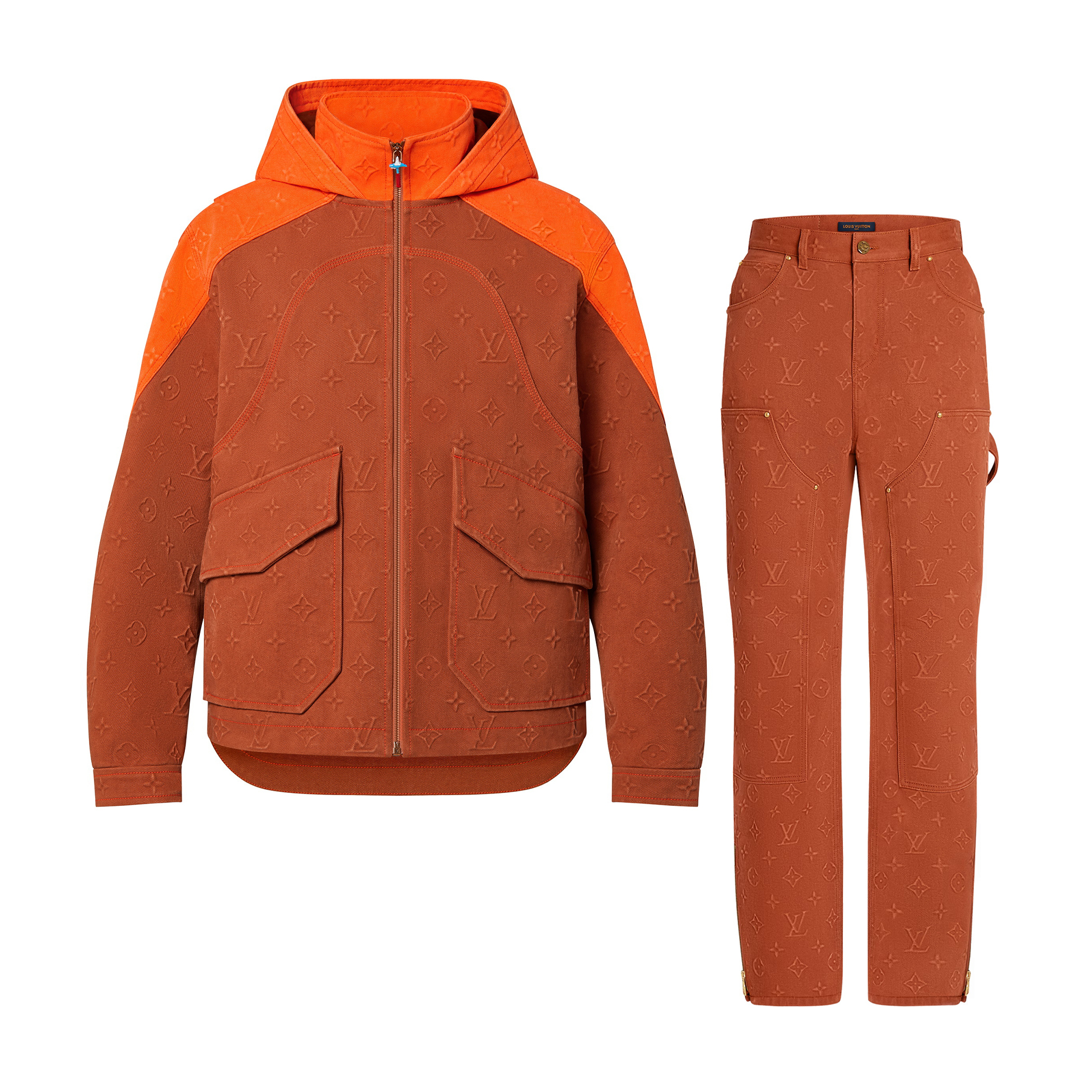 NIGO Louis Vuitton Men's Fall and Winter Full Print Logo Denim Zipper Hooded Jacket Casual Work Pants Set Suit #nigo72826