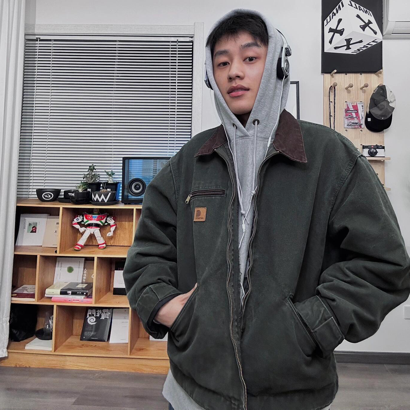 NIGO Carhartt WIP Men's Fall And Winter Washed And Aged Zipper Lapel Long Sleeve Jacket #nigo72834