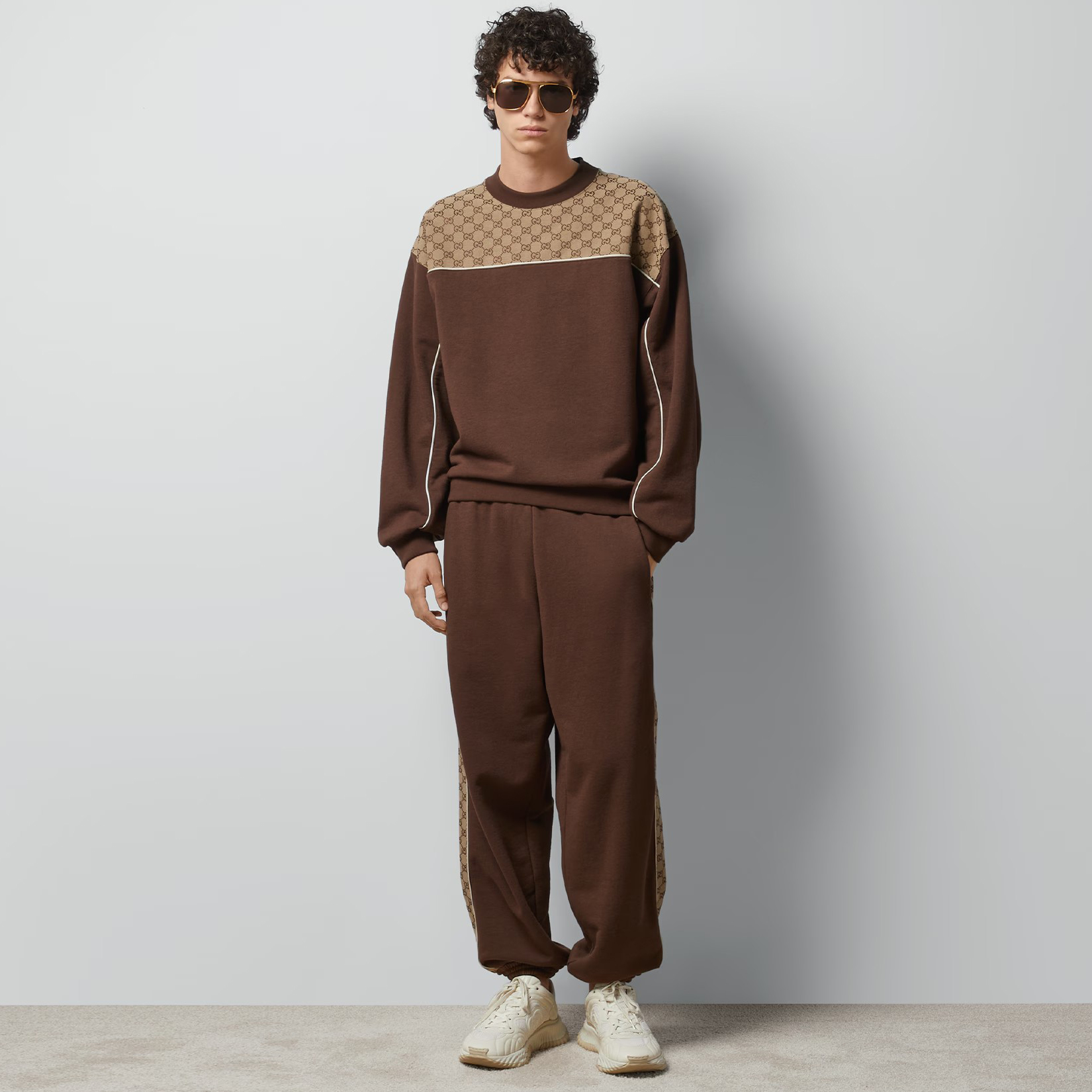 NIGO Gucci Men's Fall And Winter Logo Print Splicing Casual Cotton Round Neck Long Sleeved Sweater Drawstring Tie Drawstring Knit Sweatpants Pants Suit Set #nigo72831
