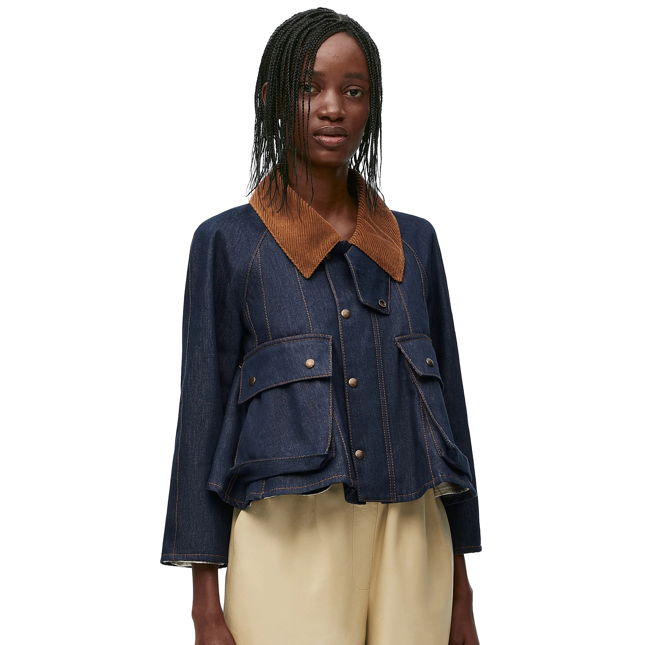 NIGO Loewe Women's Fall Blue Twill Denim Patchwork Long Sleeve Zipper Jacket #nigo72833