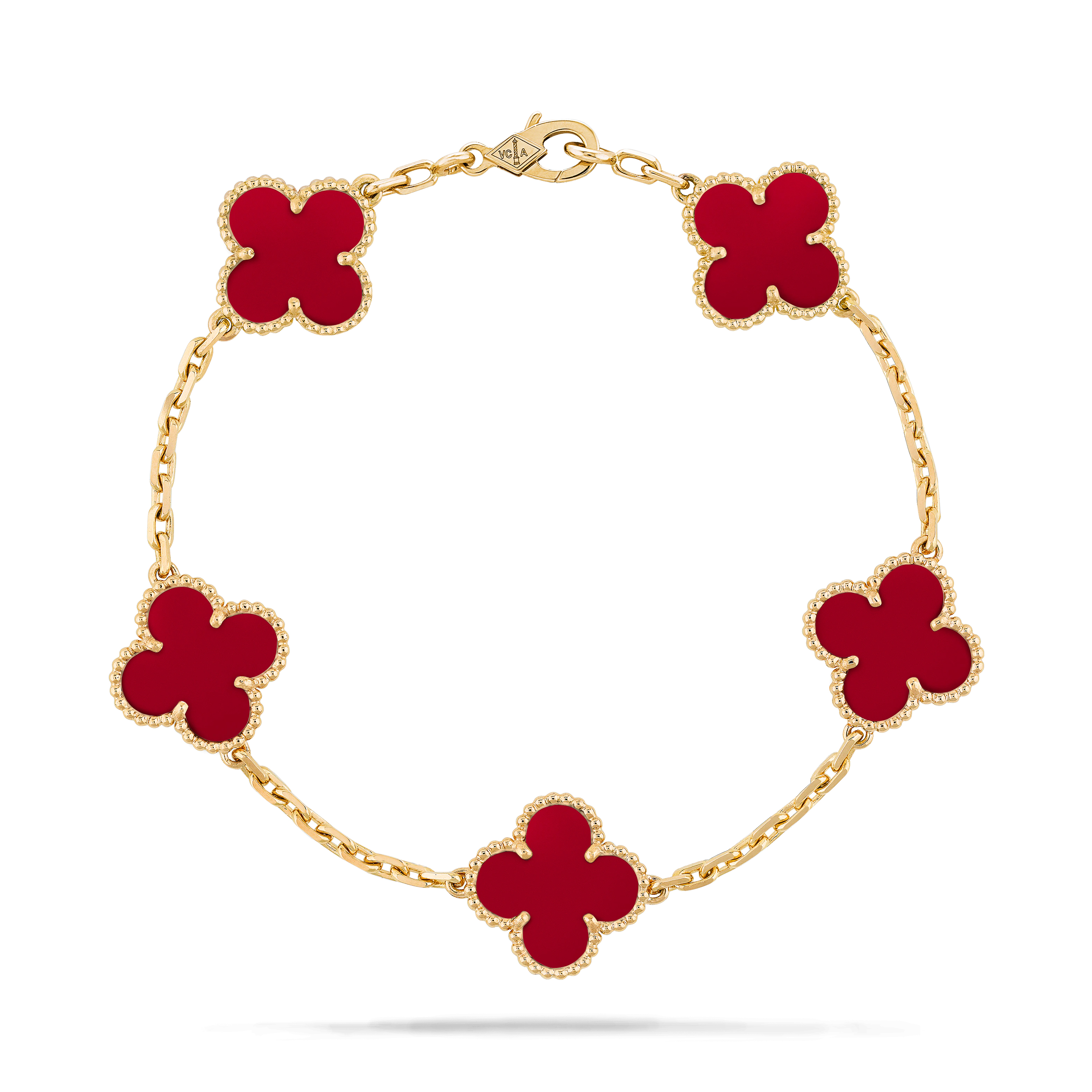 NIGO Van Cleef&Arpels Women's Vintage Alhambra Five Flower 18mm Red Chalcedony And Malachite Clover V Gold Material Casual Solid Color Bracelet #nigo71437
