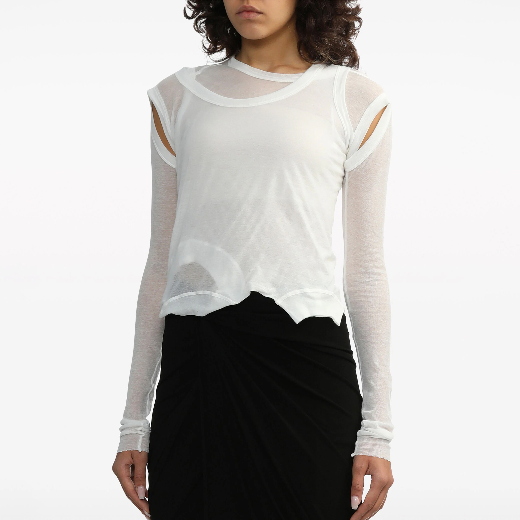 NIGO Rick Owens Women's Spring, Summer And Autumn Solid Color Layered Style Cotton Round Neck Pullover Long Sleeve Straight T-Shirt ﻿ Ngvp #nigo9174