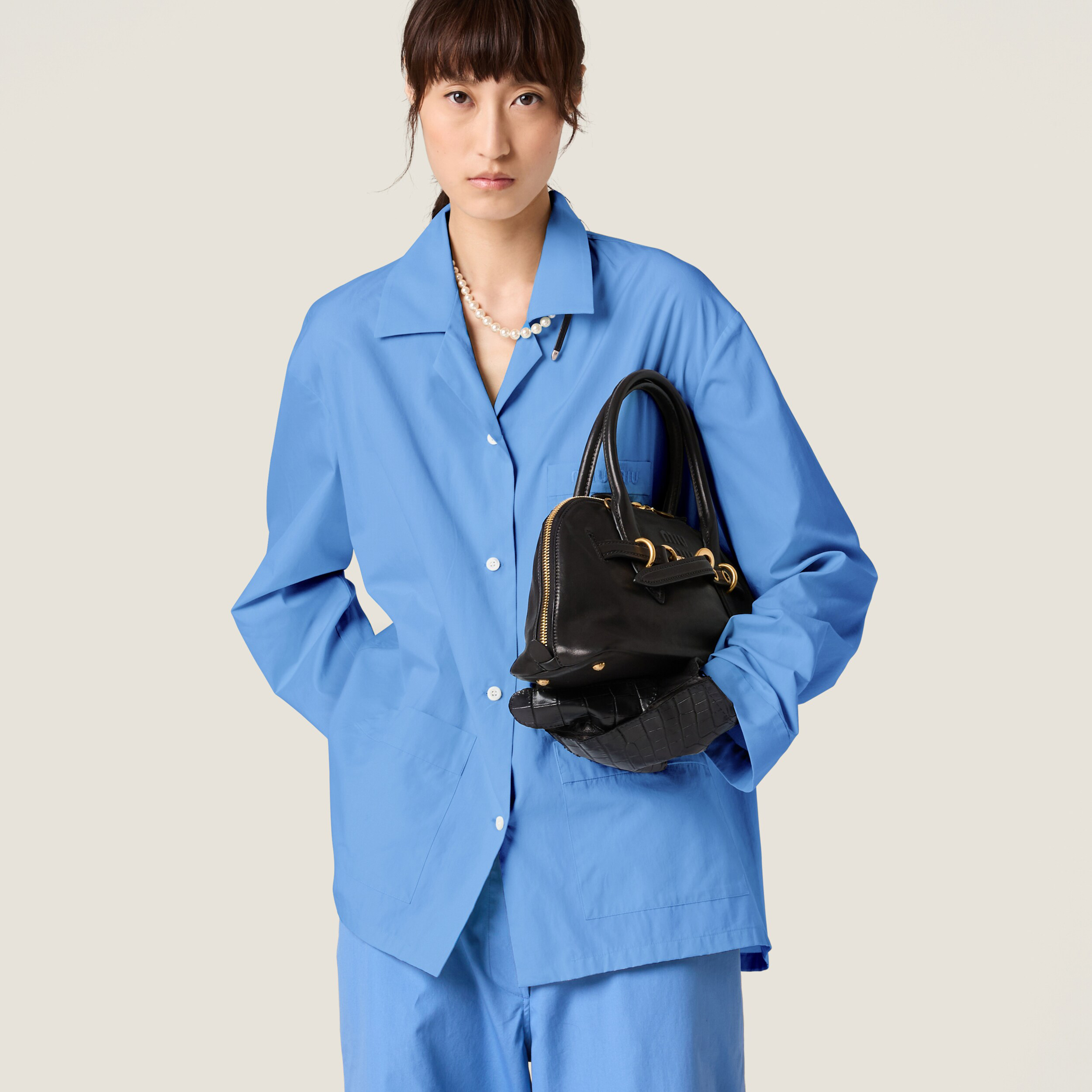 NIGO MiuMiu Women's Spring and Autumn Solid Color Logo Letter Printing V-Neck Loose Long Sleeve Shirt #nigo72854