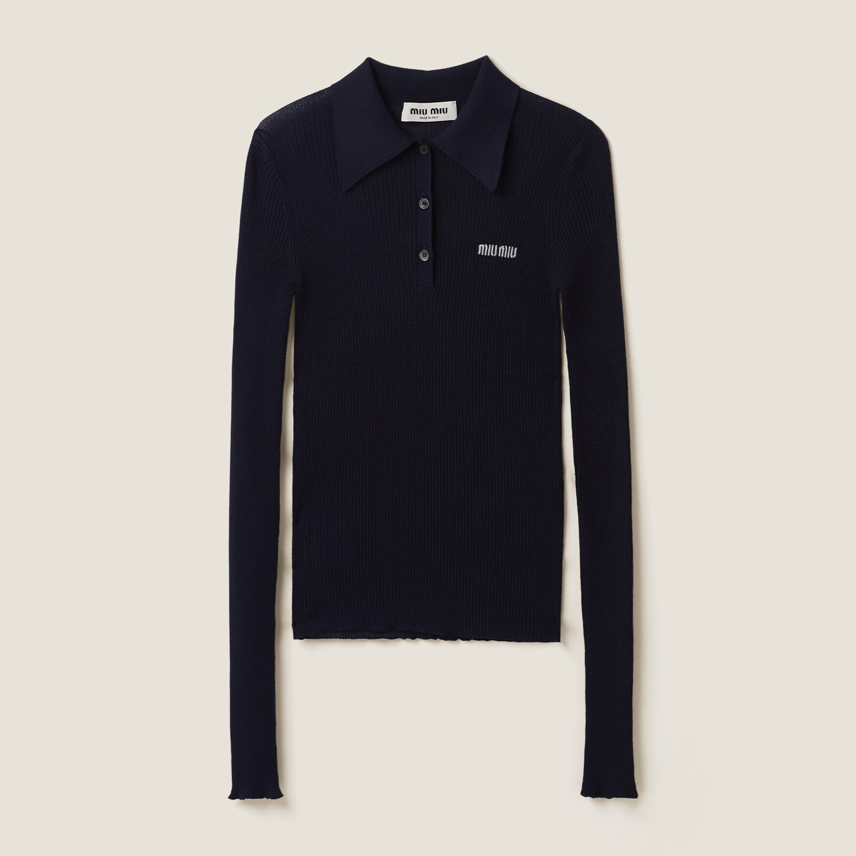 NIGO MiuMiu Women's Solid Color Logo Letter Print Casual Cashmere Long Sleeve Polo Shirt Top #nigo72844