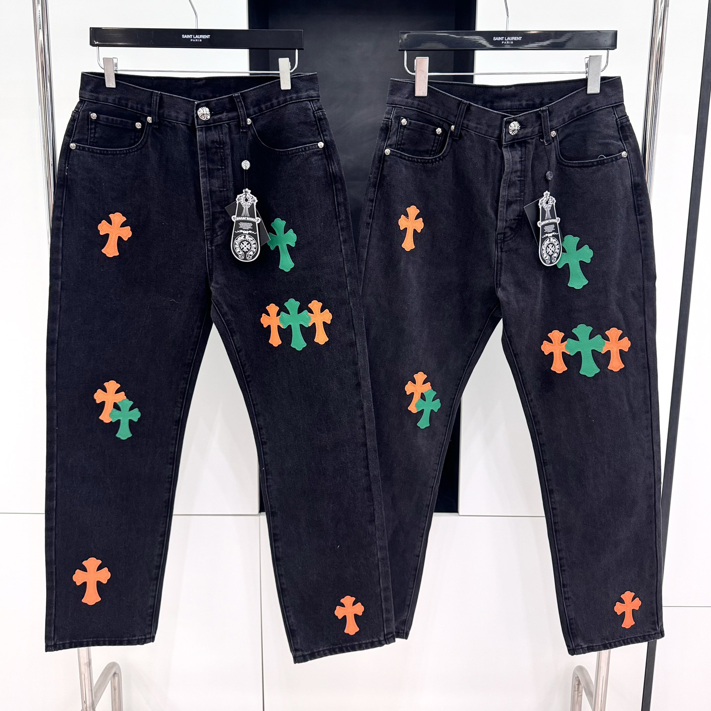 NIGO Chrome Hearts Men's and Women's Spring and Fall Cross Calfskin Labeled Black Jeans Pants #nigo72842