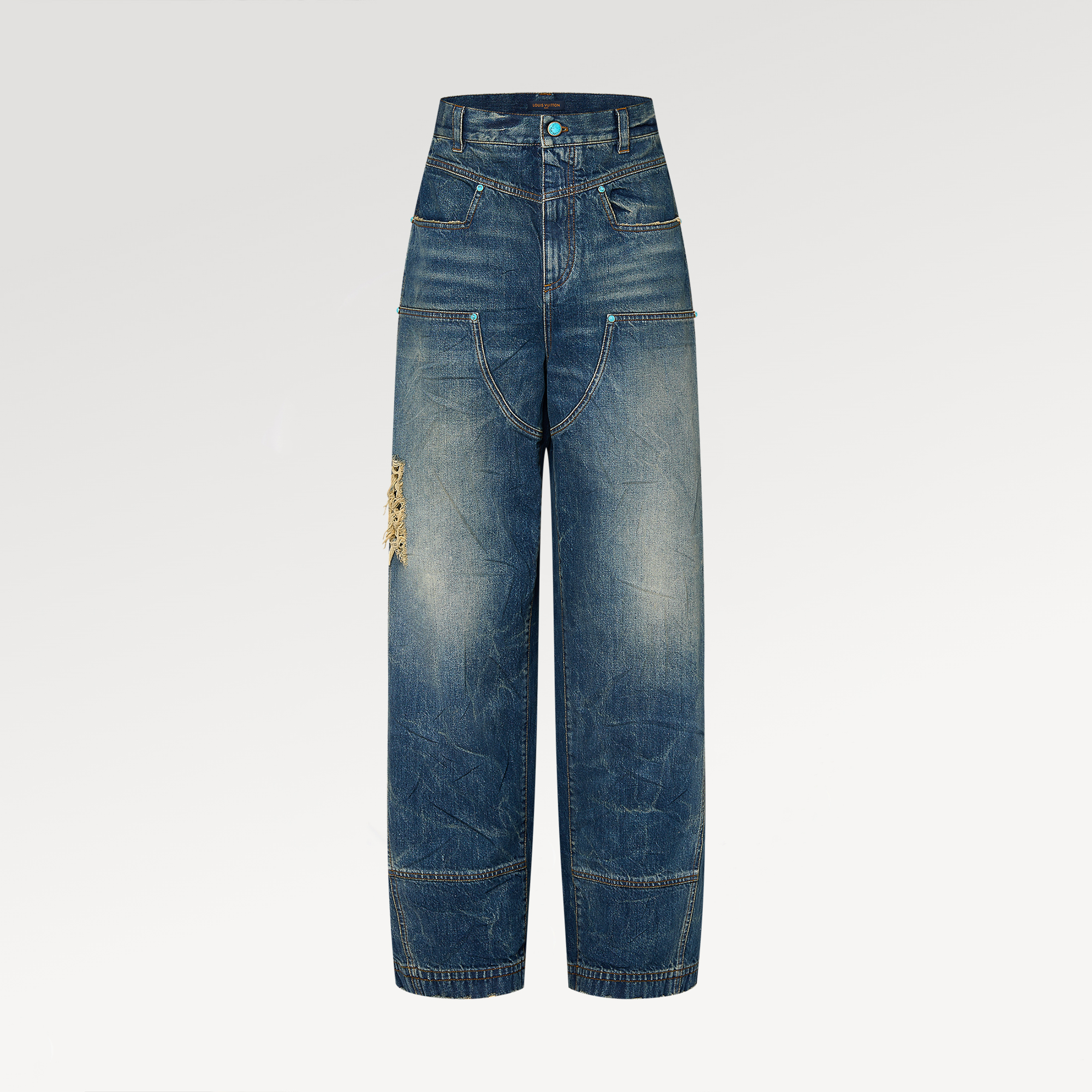 NIGO Louis Vuitton Men's Four Seasons Fashion Hole Retro High Street Old Washed Jeans Straight Wide Leg Pants Ngvp #nigo9131