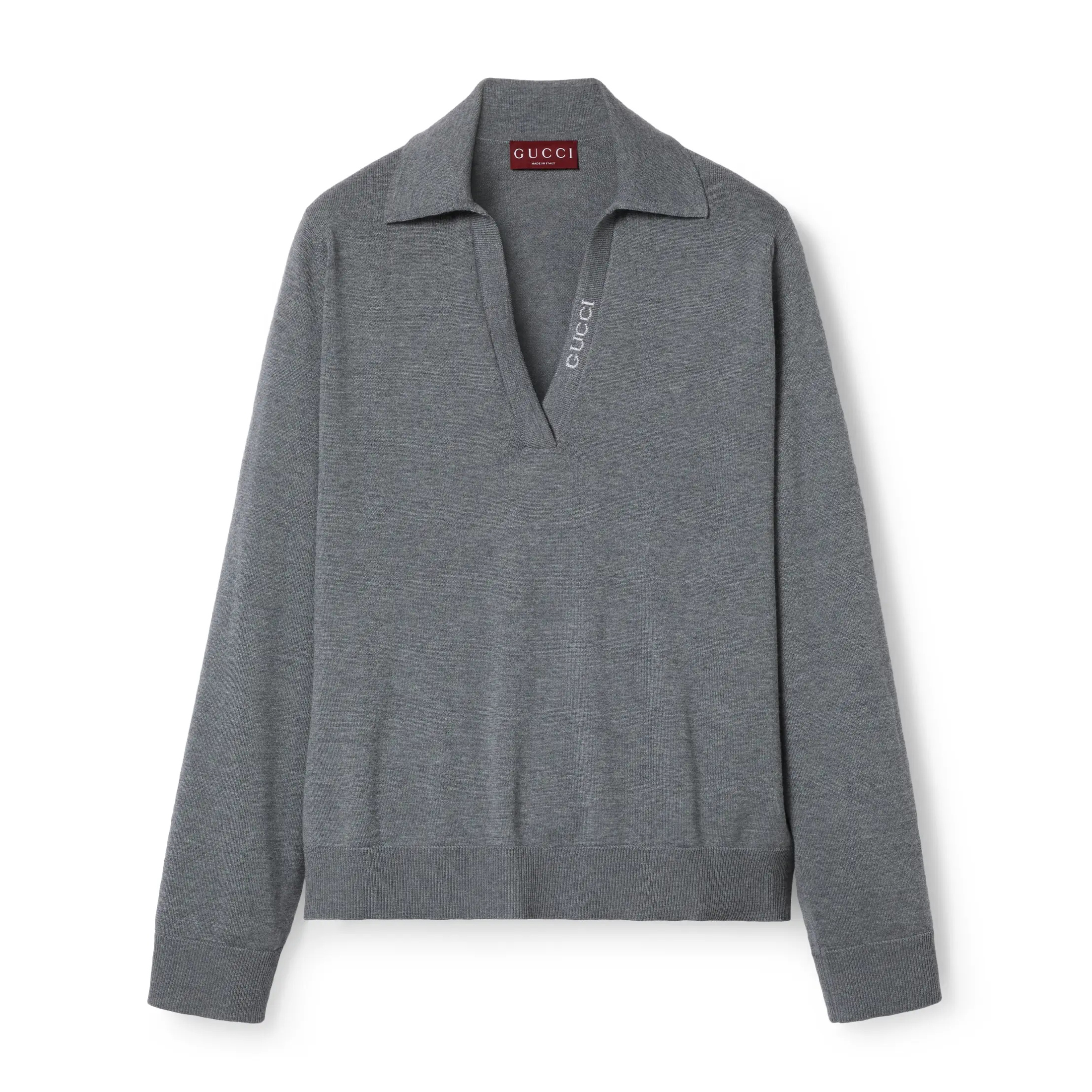 NIGO Gucci Women's Spring and Autumn Gray Letter V-Neck Loose Wool Long Sleeve Sweater #nigo72845