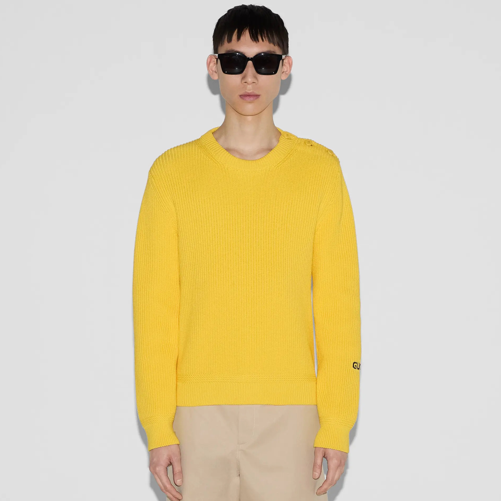NIGO Gucci Men's Spring Summer Yellow Round Neck Loose Knit Long Sleeve Sweater #nigo72843