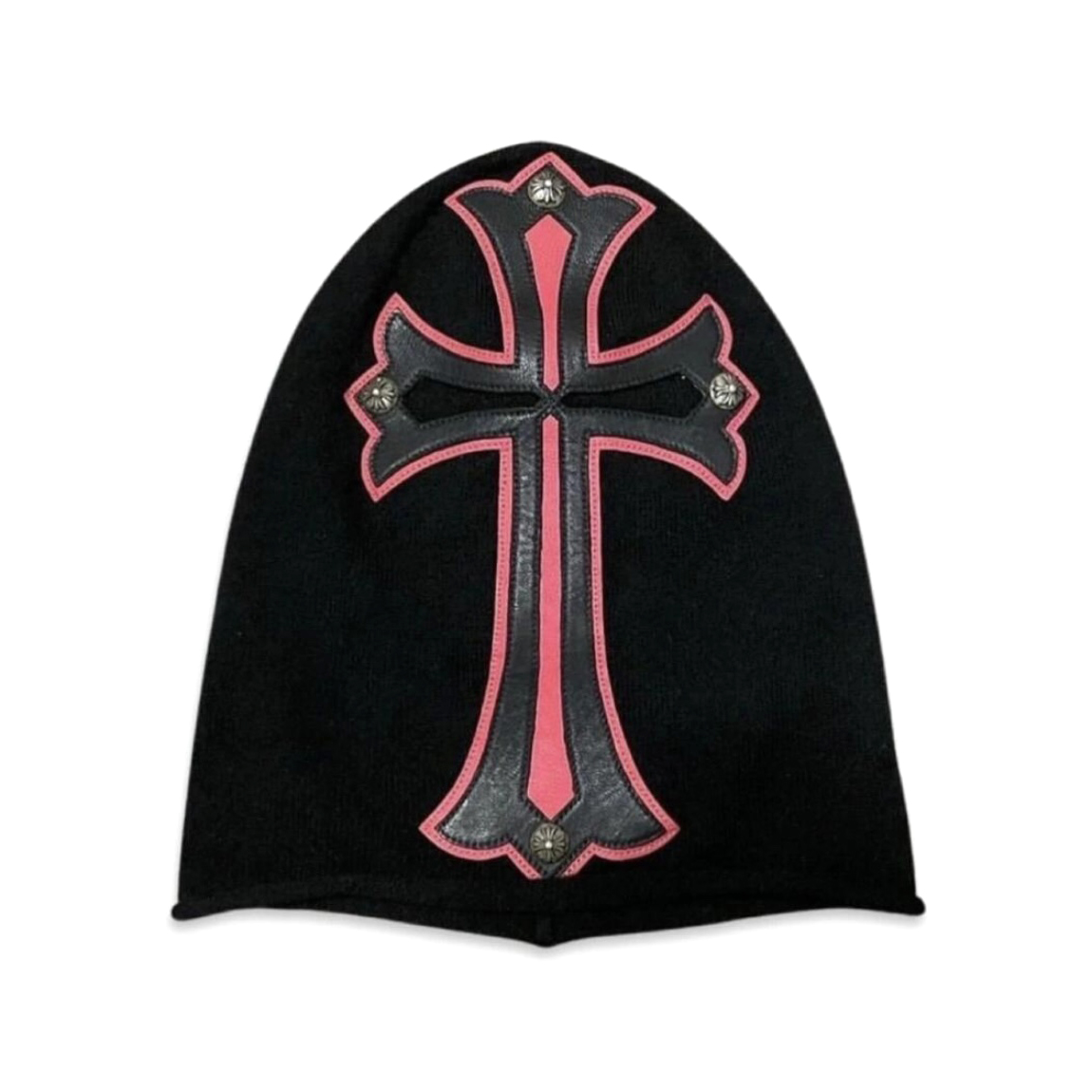 NIGO Chrome Hearts Men's Black and Red Cross Patchwork Leatherface Photo Hooded Hat Cap #nigo72853