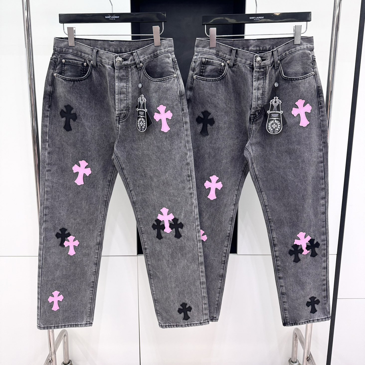 NIGO Chrome Hearts Men's and Women's Spring and Fall Cross Calfskin Labeled Black Jeans Pants #nigo72842