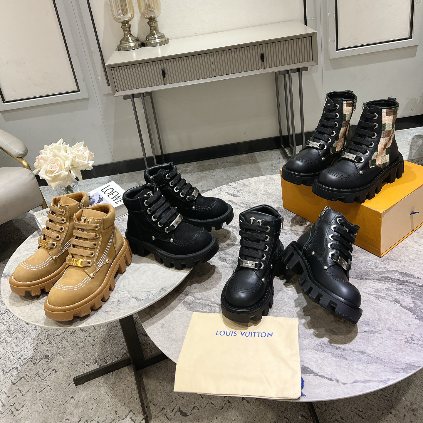 NIGO Louis Vuitton Men's and Women's Solid Color Suede Leather Lace Up Short Martin Boots Shoes #nigo72847