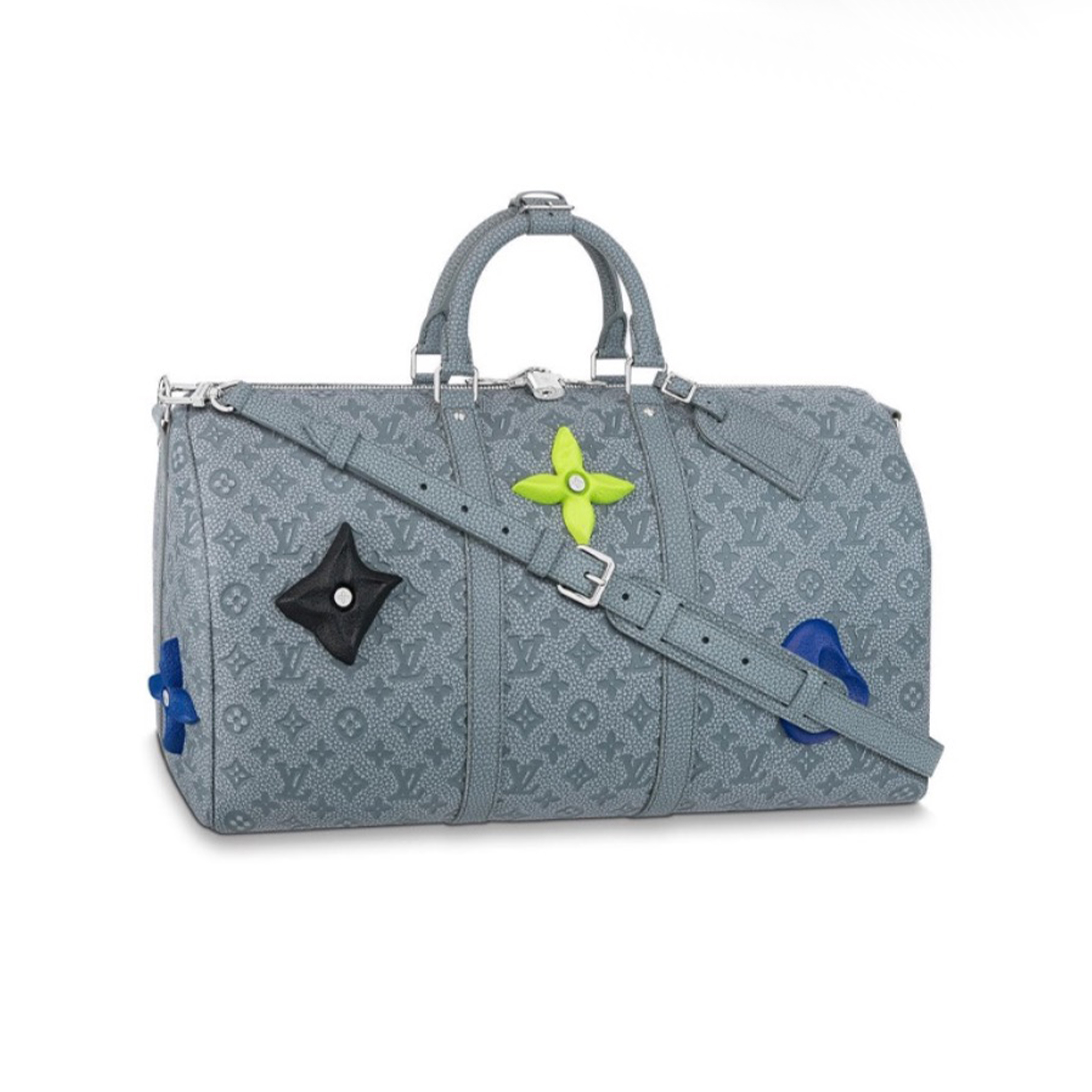 NIGO Louis Vuitton KEEPALL 50 Travel Bag Gray All Leather Climbing Travel Bag Monogram Flower Cowhide Crossbody Bags #nigo71427