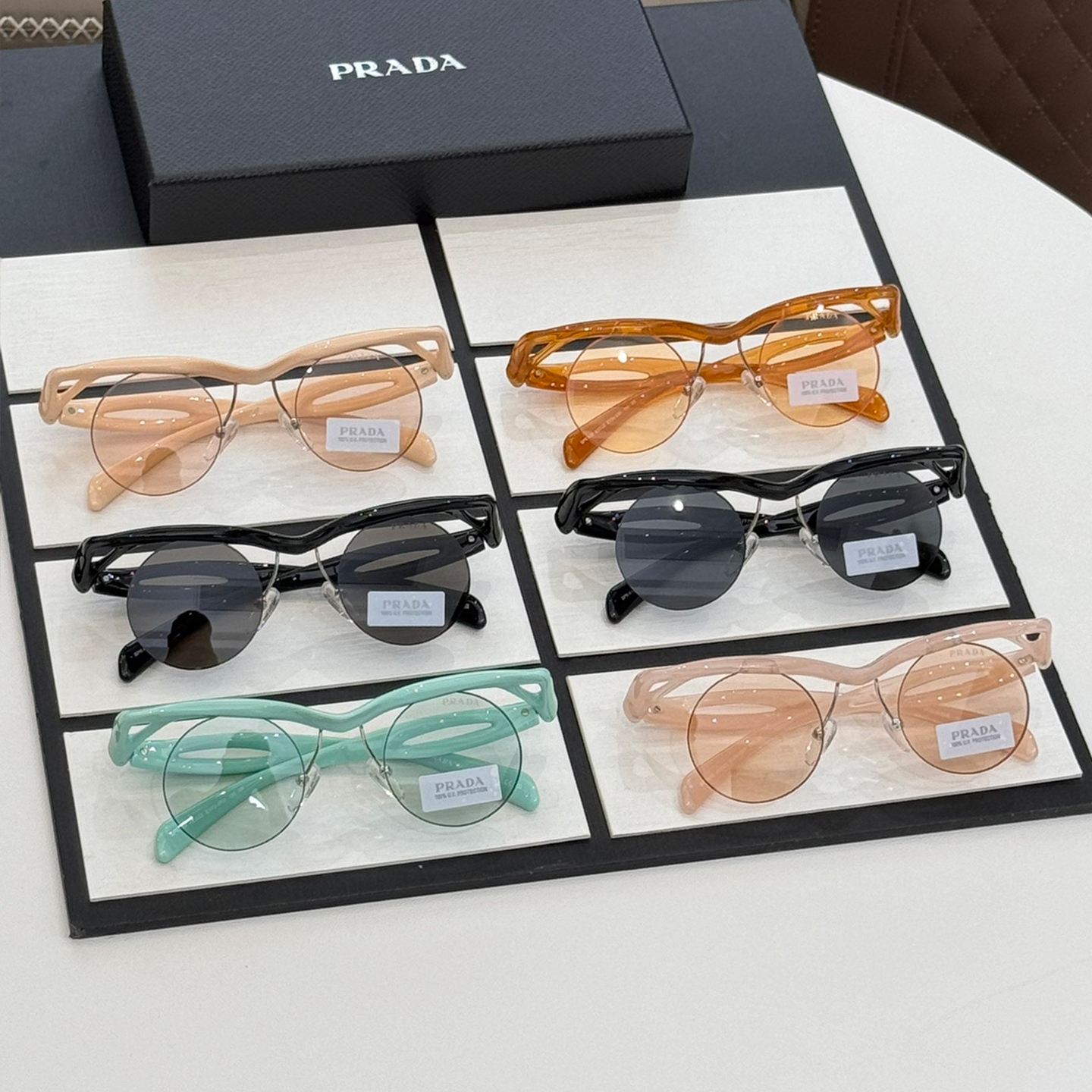 NIGO Prada Men's Women's Fashion Mirror Logo Legs Hollow Shape Solid Color Round Casual Accessories Runway Irregular Sunglasses #nigo71439