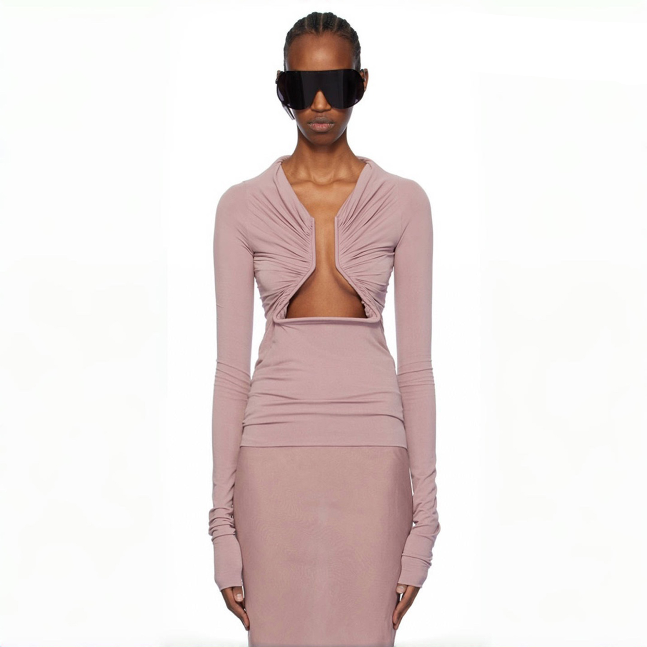 NIGO Rick Owens Women's Spring And Autumn Solid Color Hollow Structure Top Long Sleeve Sexy Fashion Versatile Tops Ngvp #nigo9132