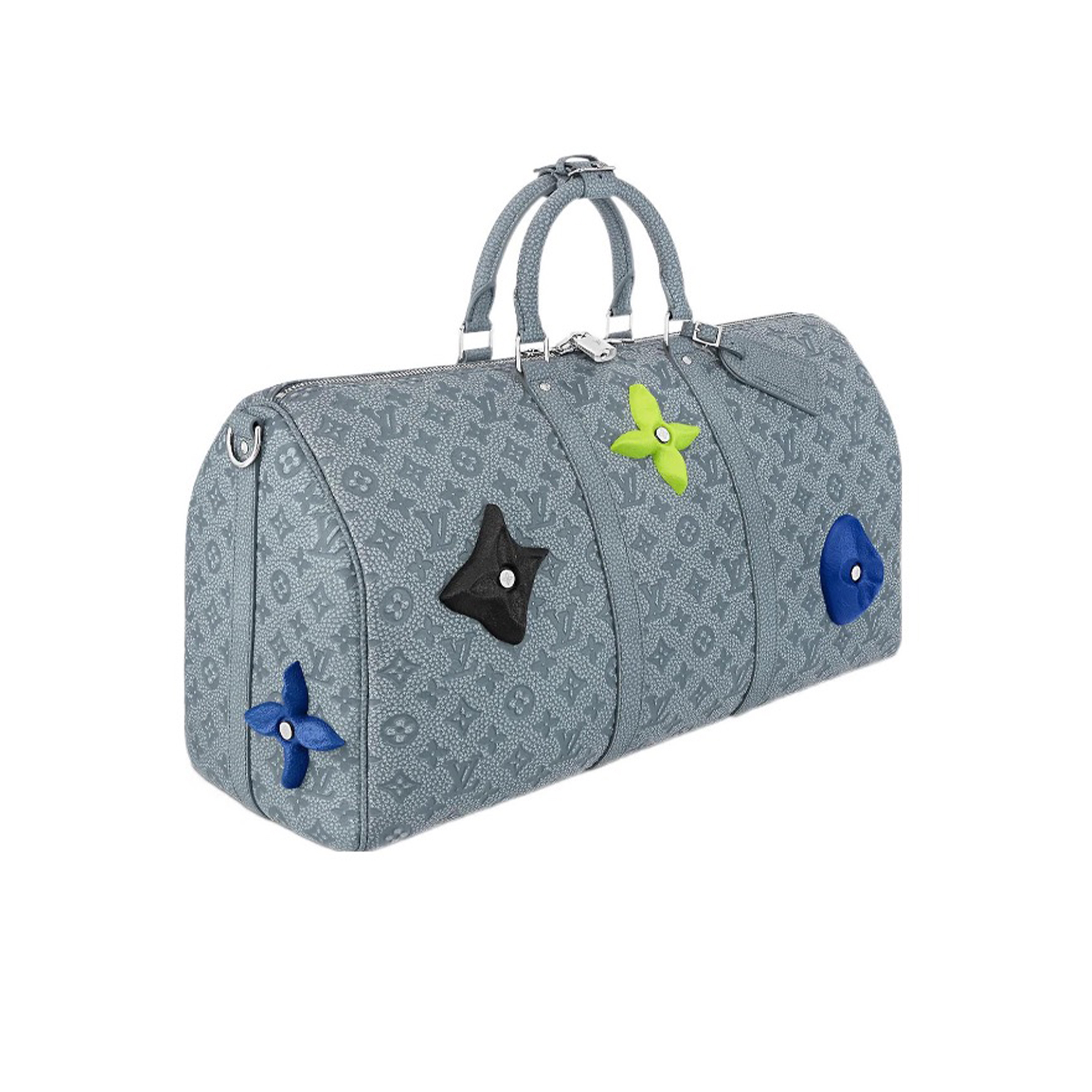 NIGO Louis Vuitton KEEPALL 50 Travel Bag Gray All Leather Climbing Travel Bag Monogram Flower Cowhide Crossbody Bags #nigo71427