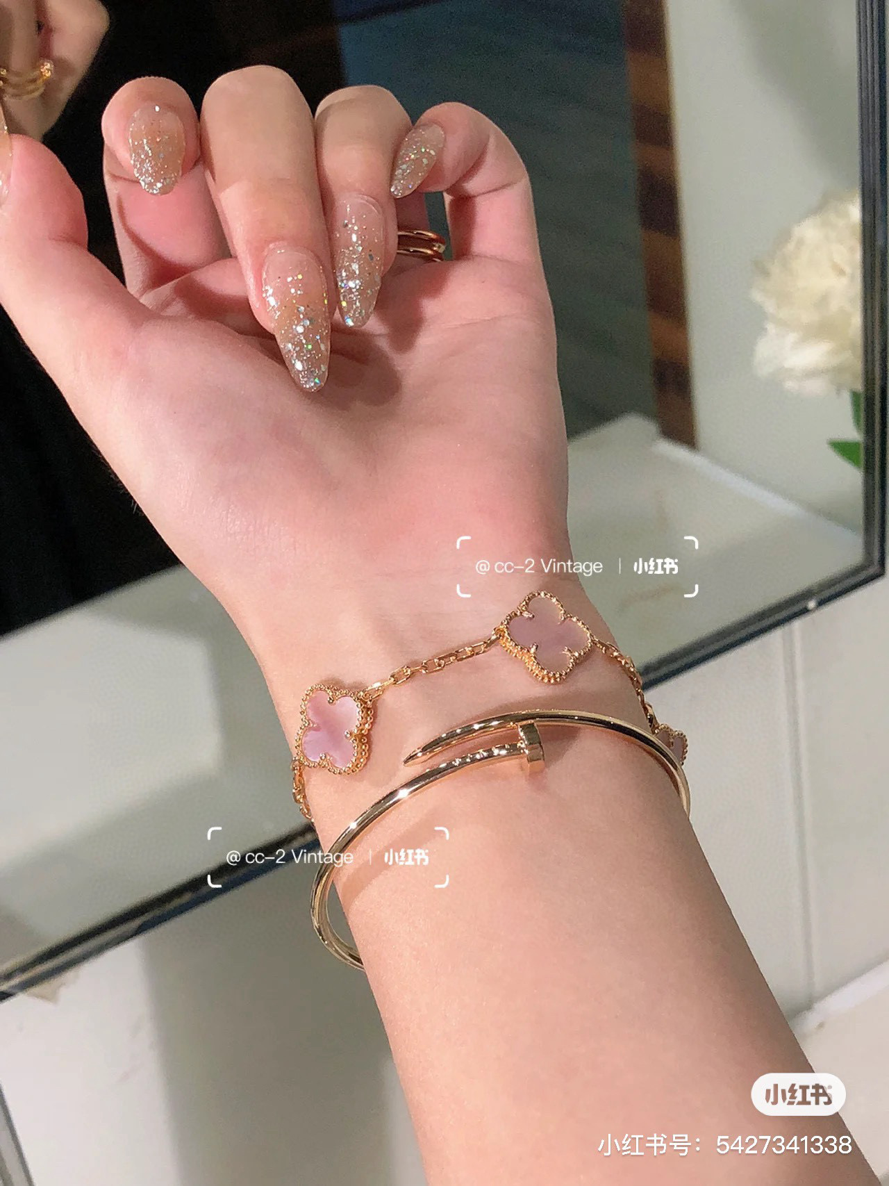 NIGO Van Cleef&Arpels Women's Fashion Five Pendant Clover Solid Color 925 Silver Bracelet Accessories #nigo71443