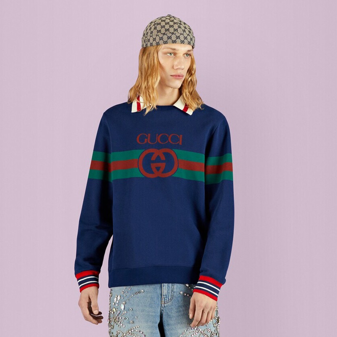NIGO Gucci Men's Spring And Autumn Letter Color Blocking Stripe Lapel Casual Long Sleeve Sweatshirt #nigo71451
