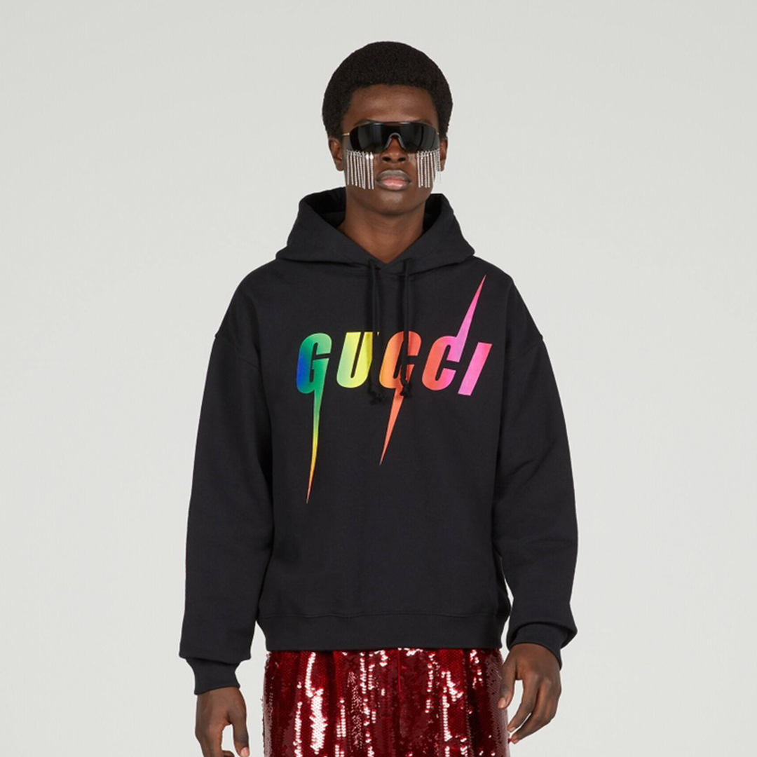 NIGO Gucci Men's Spring And Autumn High Street Style Letter Printed Cotton Loose Black Hooded Sweatshirt #nigo71447