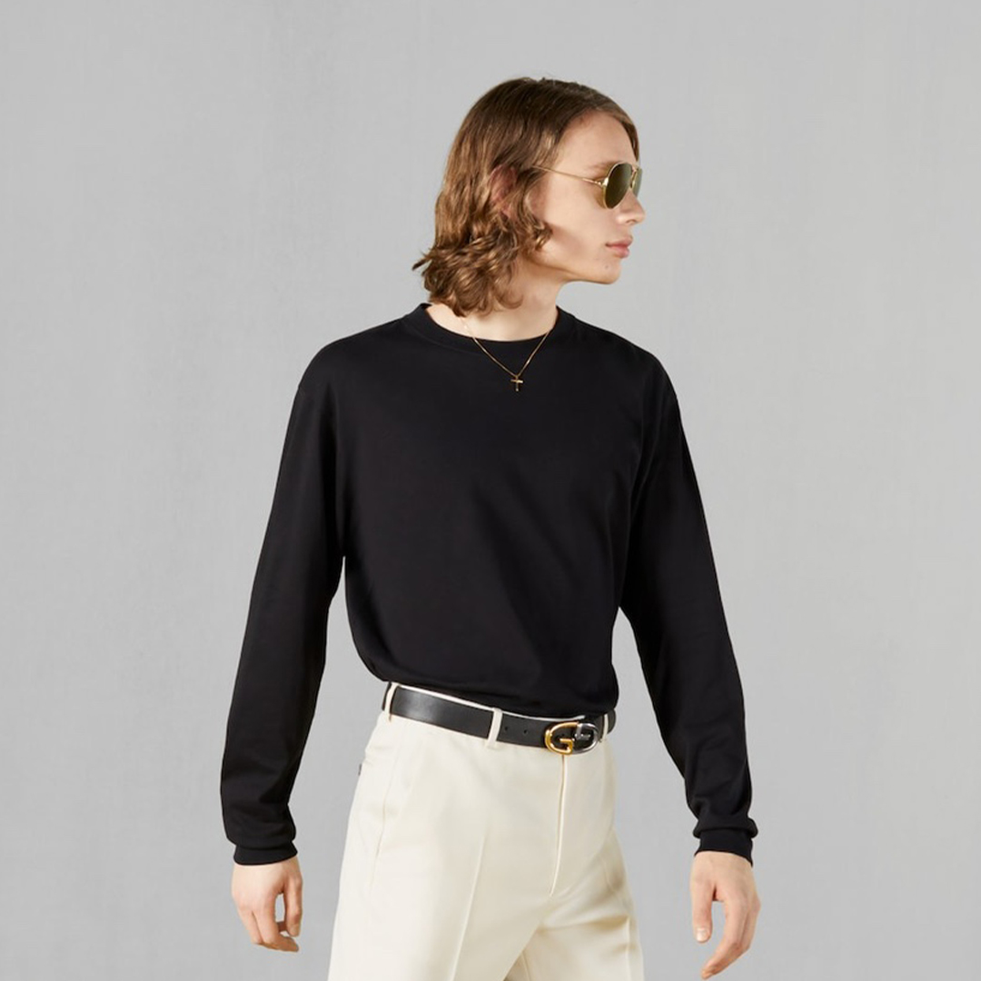 NIGO Gucci Men's Spring And Fall Cotton Round Neck Straight Casual Fitted Black Long-Sleeved T-Shirt #nigo71449