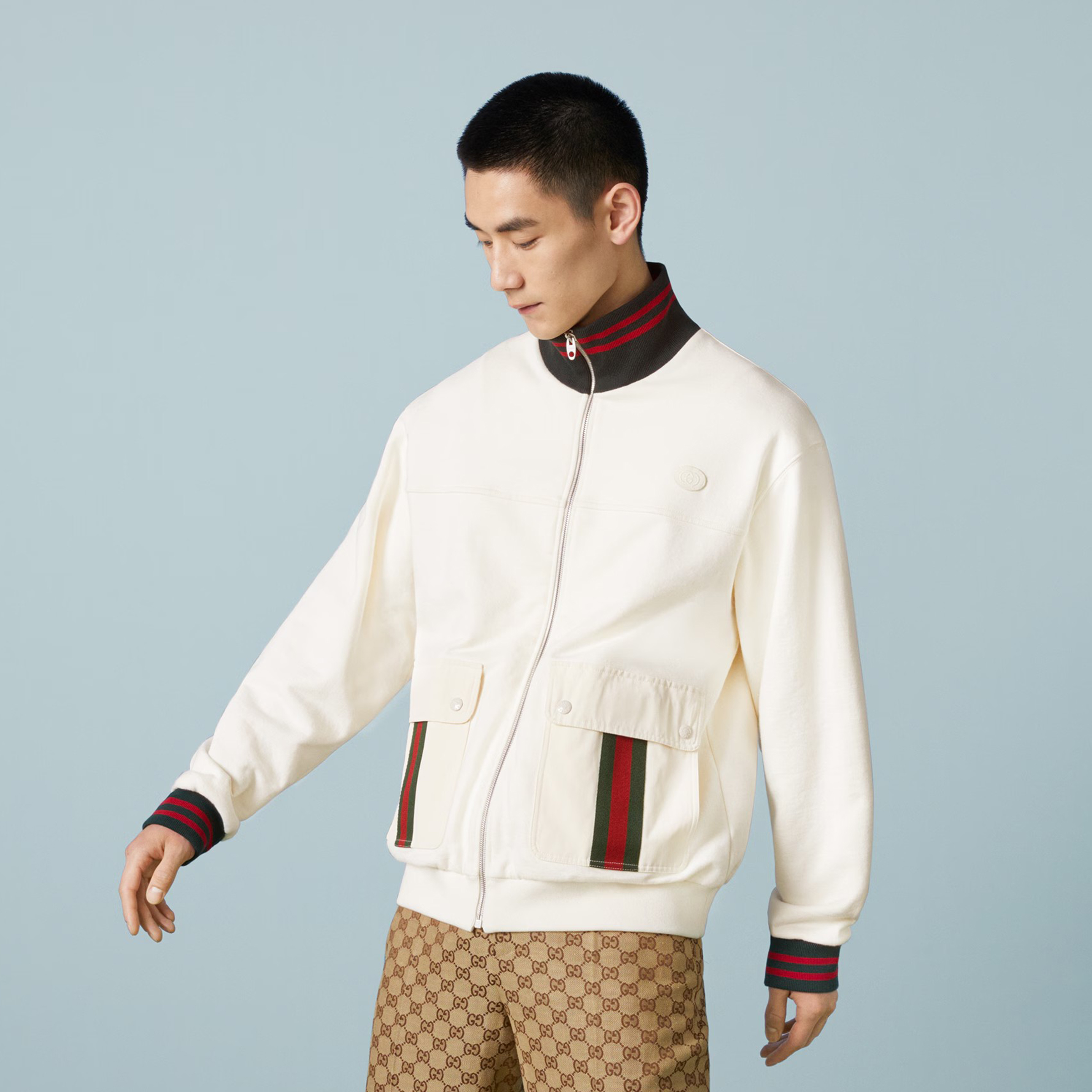 NIGO Gucci Men's Autumn Striped Standing Collar Zipper Cotton Fitted Long Sleeve Solid Color Jacket #nigo71452