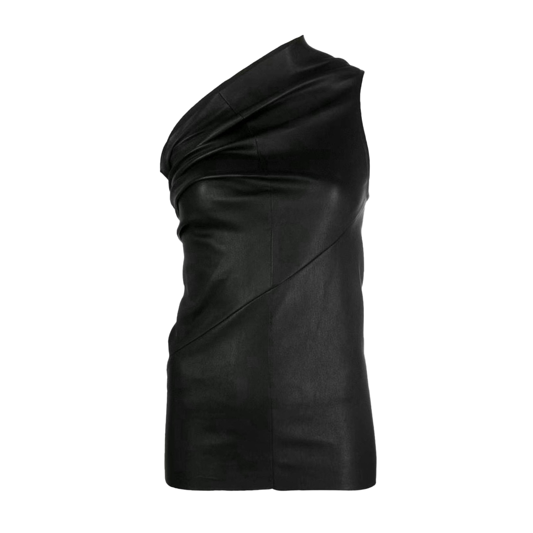NIGO Rick Owens Women's Summer Lambskin One Shoulder Sleeveless Slim Black Top Shirt Ngvp #nigo9175