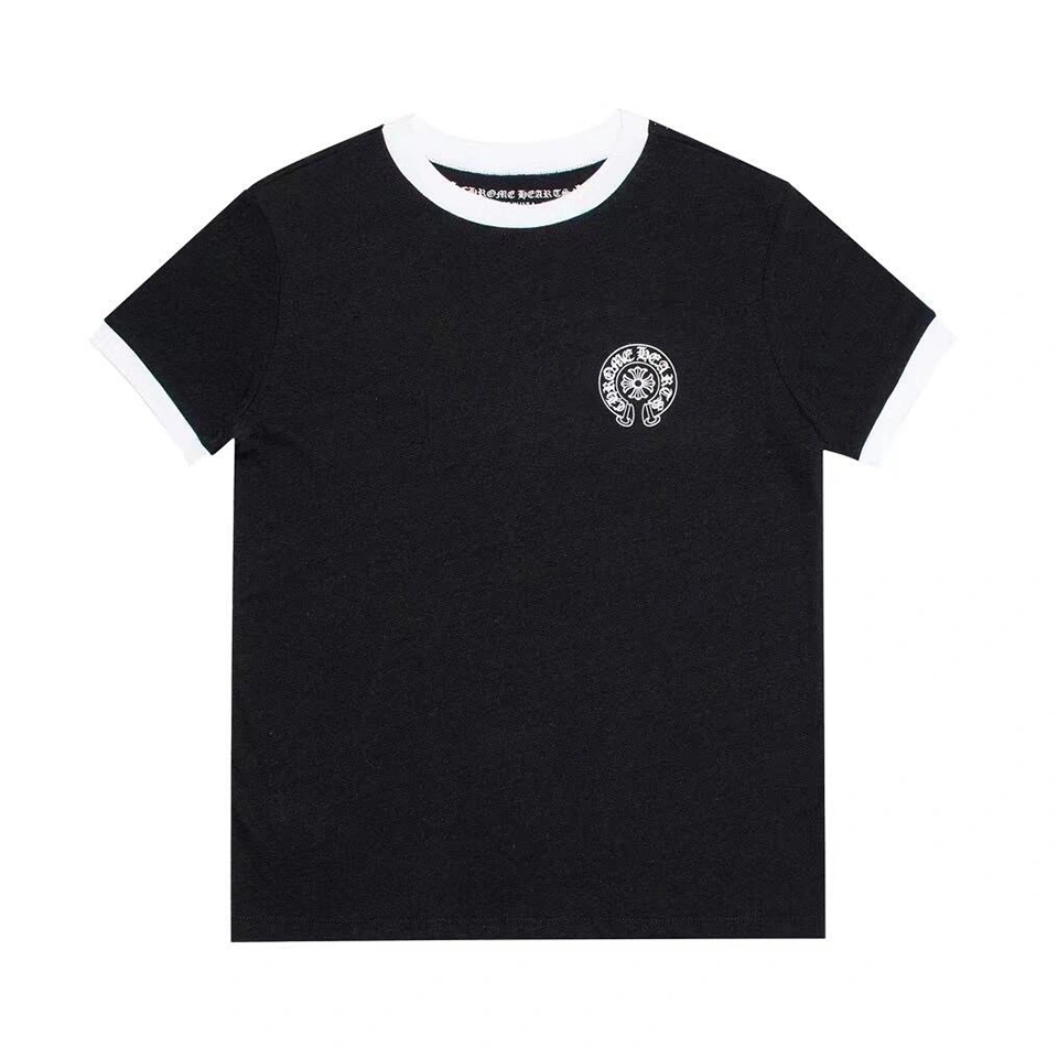 NIGO Chrome Hearts Women's Summer Solid Color Scroll Horseshoe Cross Print Cotton Fitted Straight Short Sleeve T-Shirt #nigo71446