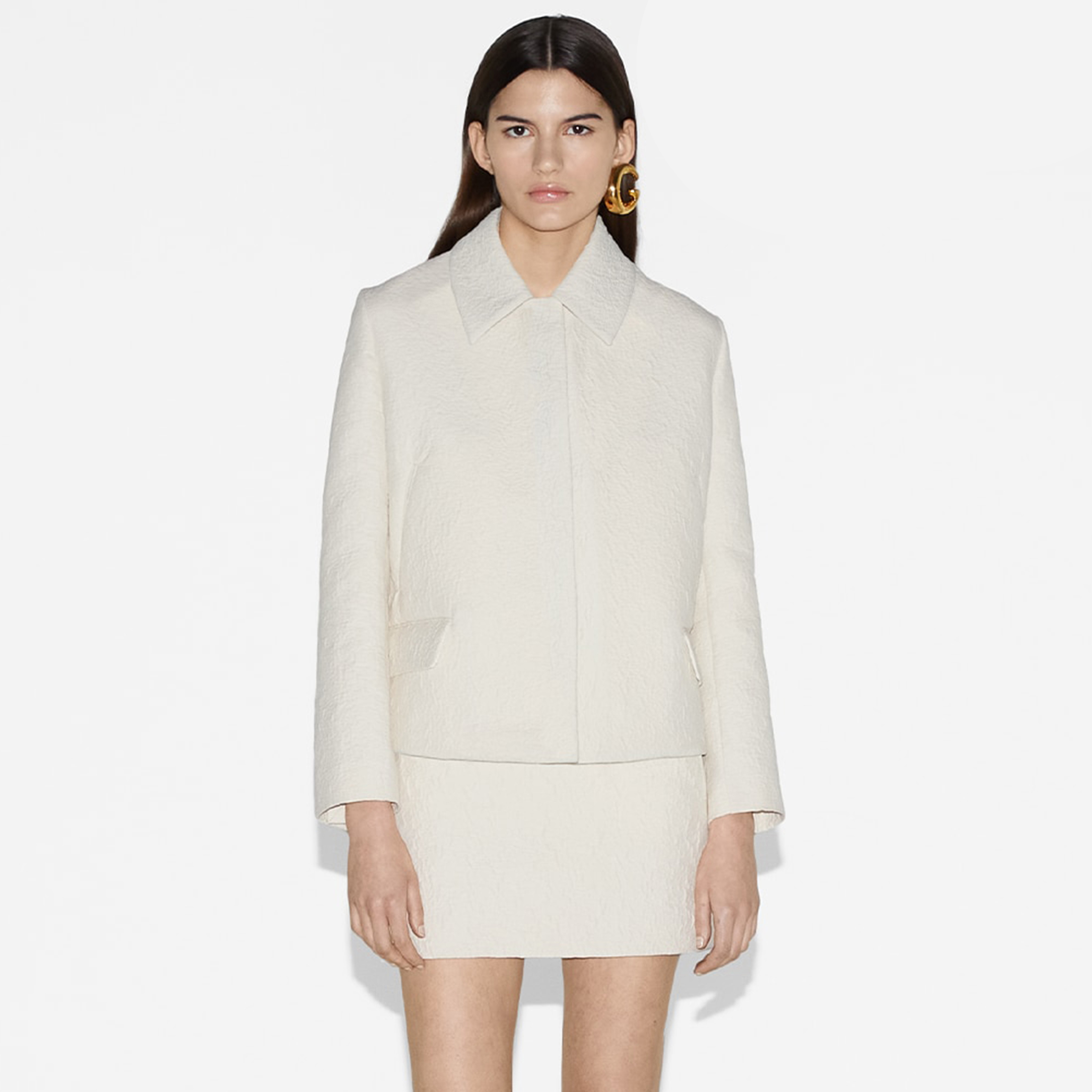 NIGO Gucci Women's Spring And Autumn Textured Cotton Ivory Lapel Blazer Mini Half Skirt Set Fashion Temperament Single Breasted Jacket Ngvp #nigo9137