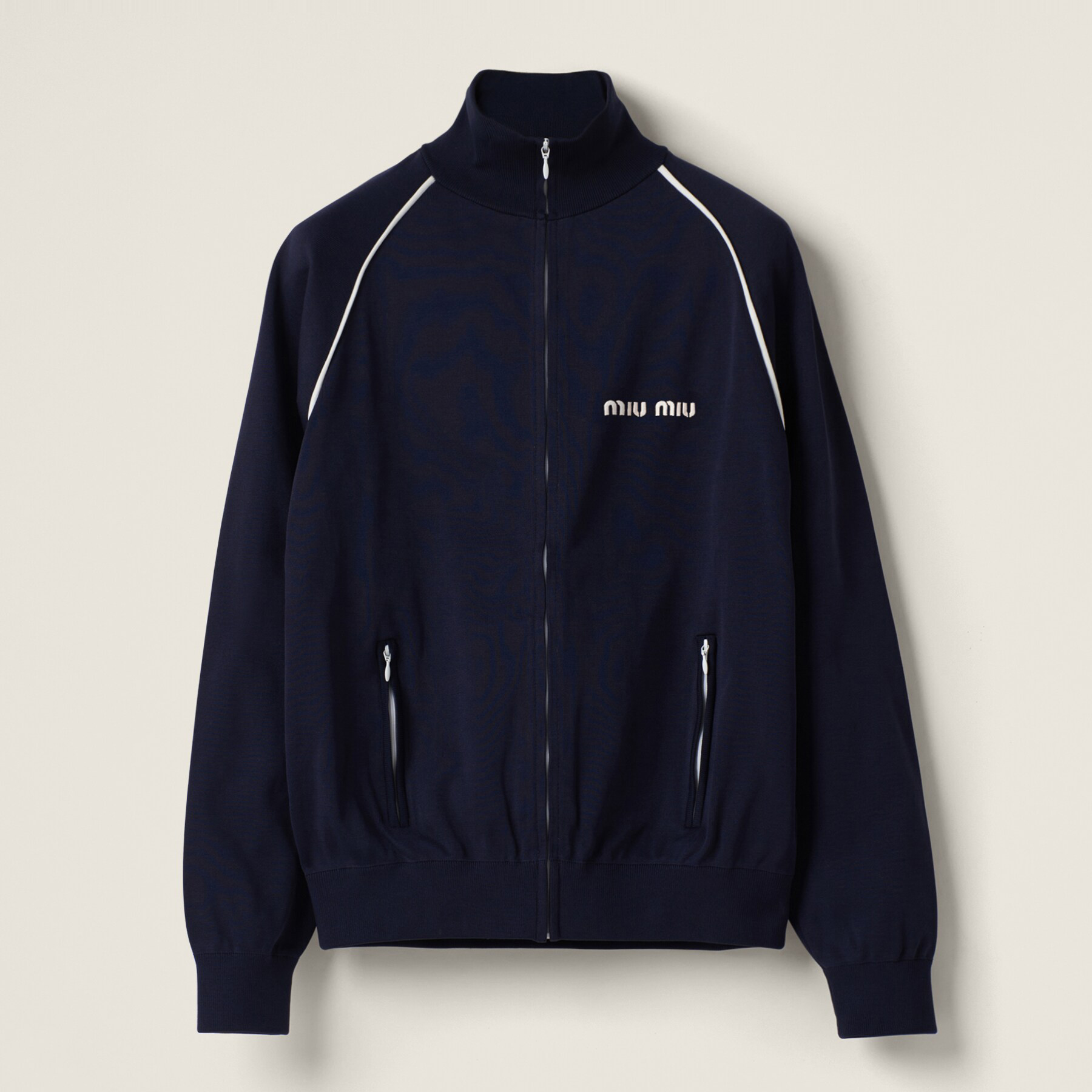 NIGO MiuMiu Women's Spring and Autumn Blue Letter Embroidery Zipper High Collar Long Sleeve Jacket #nigo72859