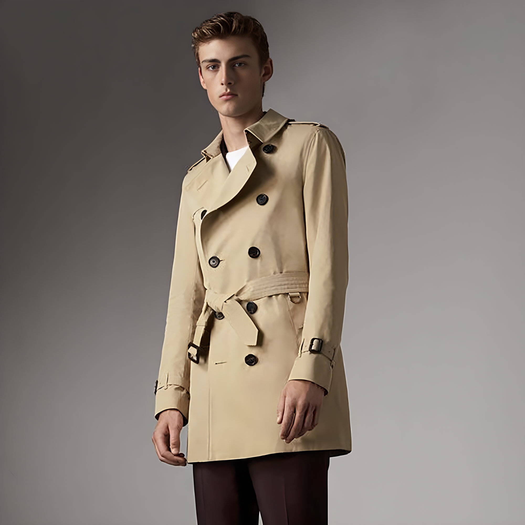 NIGO Burberry Men's Spring and Autumn Solid Color Double Breasted Mid-Length Waist Trench Coat Jacket #nigo72856
