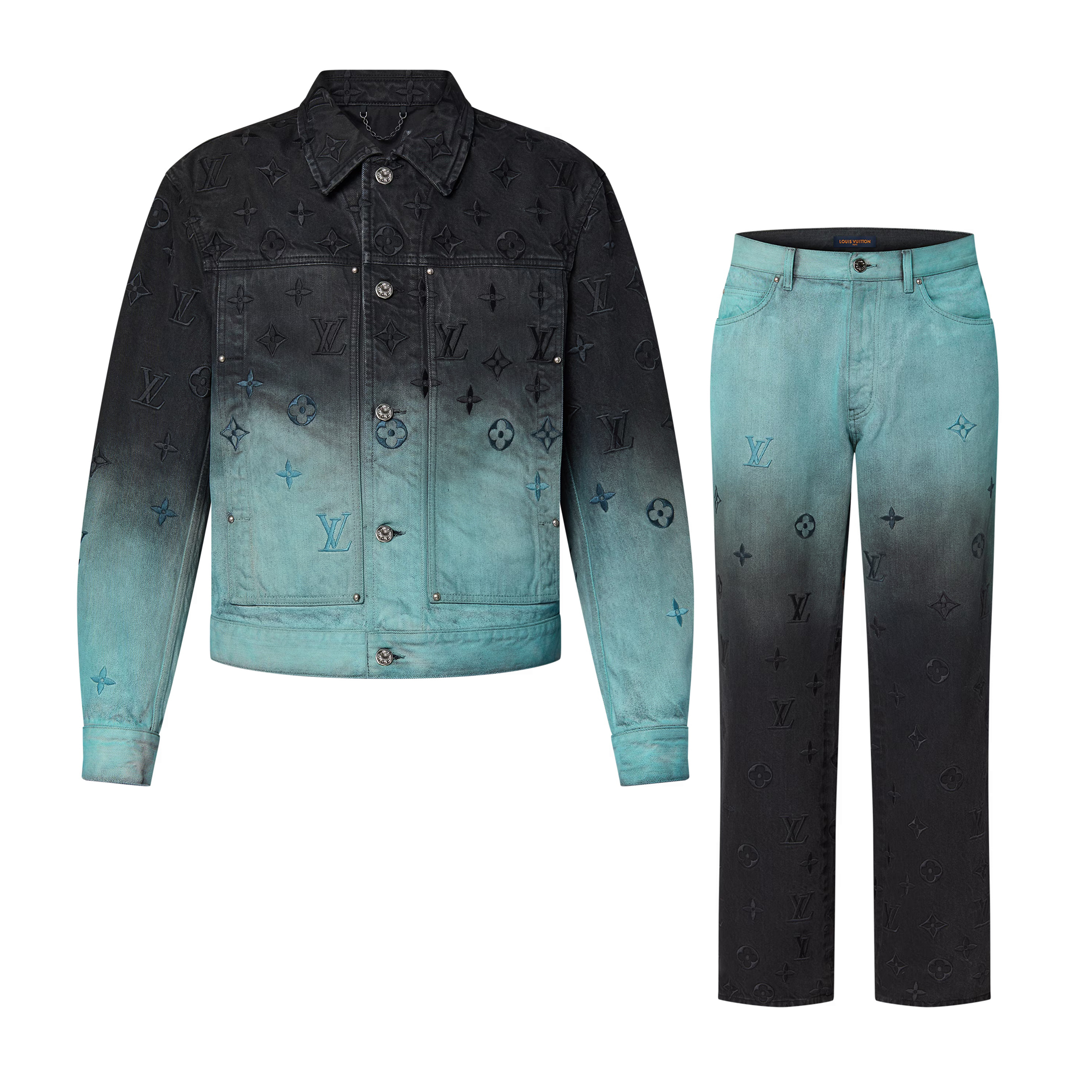 NIGO Louis Vuitton Men's Fall and Winter Logo Embroidery Gradient Single Breasted Long Sleeve Denim Jacket #nigo72862