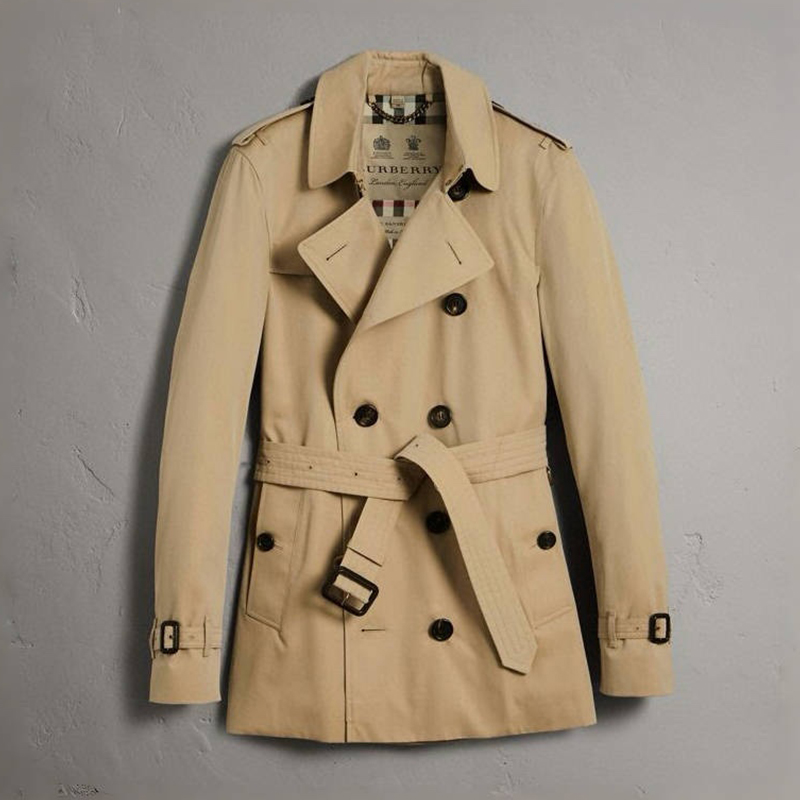 NIGO Burberry Men's Spring And Fall Solid Color Double Breasted Short Corseted Trench Coat Jacket #nigo72857