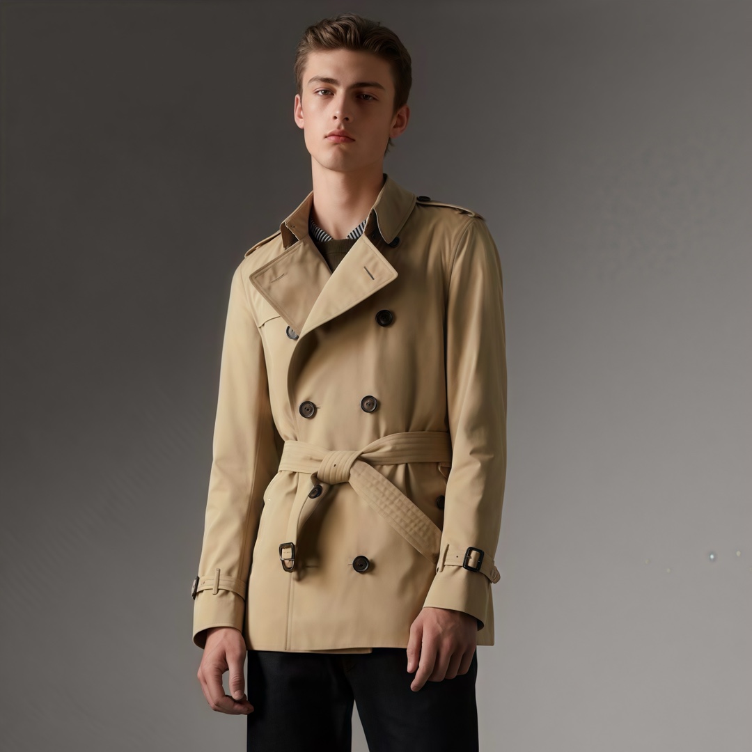 NIGO Burberry Men's Spring And Fall Solid Color Double Breasted Short Corseted Trench Coat Jacket #nigo72857