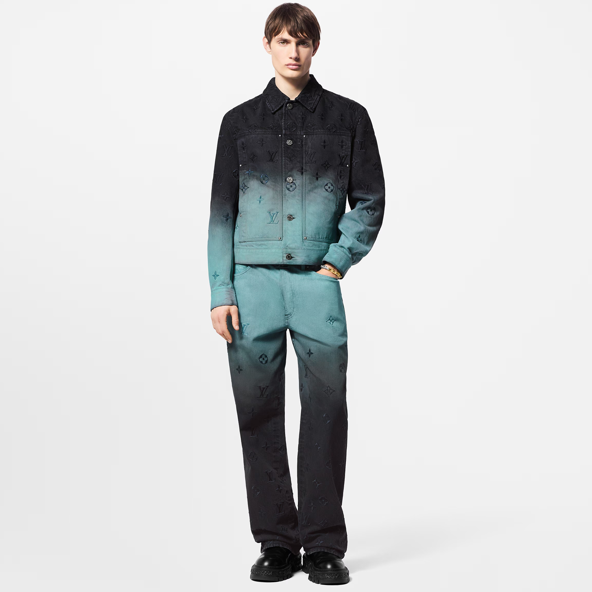 NIGO Louis Vuitton Men's Fall and Winter Logo Embroidery Gradient Single Breasted Long Sleeve Denim Jacket #nigo72862