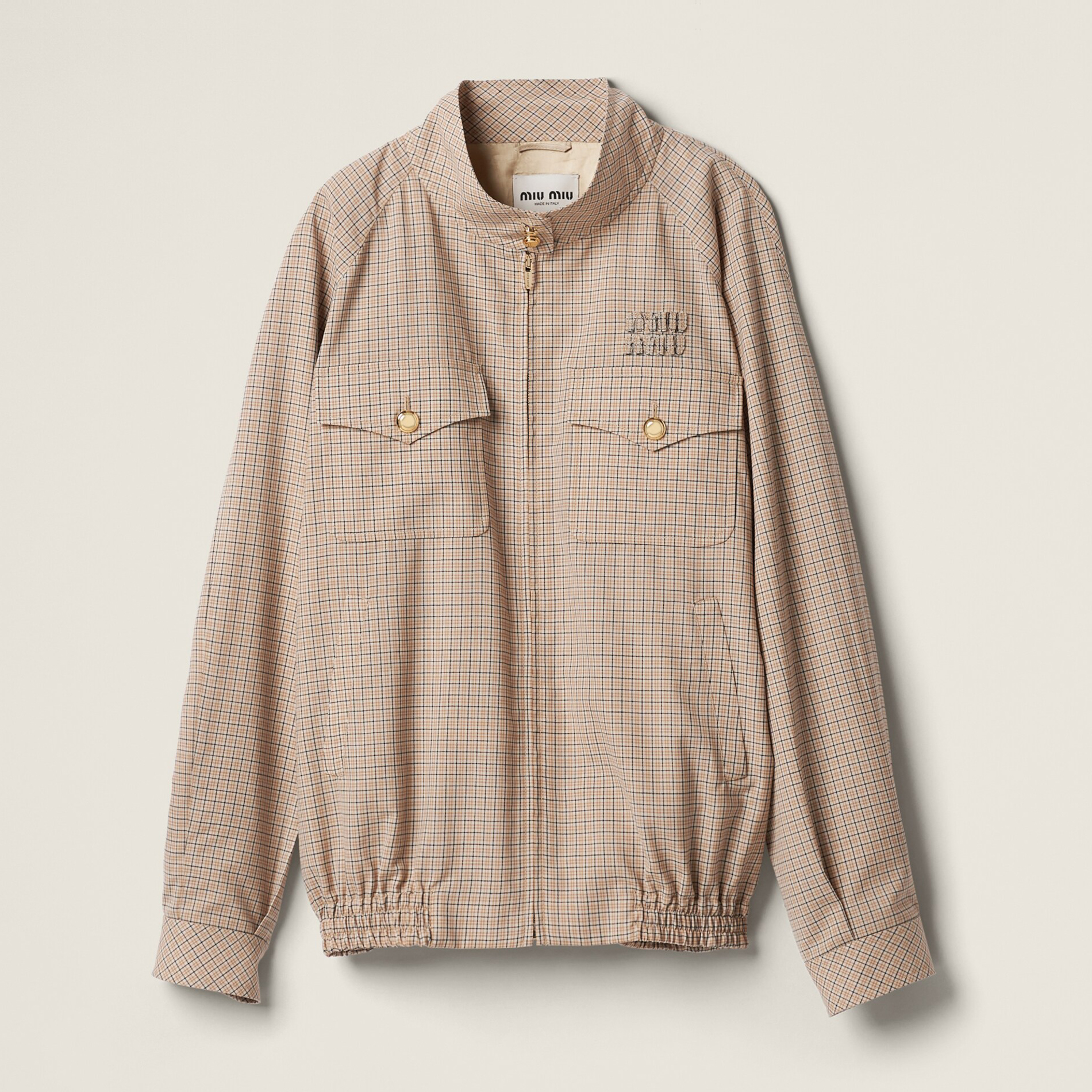 NIGO MiuMiu Women's Spring and Autumn Plaid Embroidery Logo Letter Standing Collar Waistband Zipper Long Sleeve Jacket #nigo72865