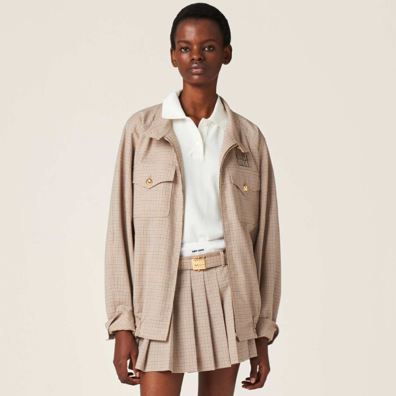 NIGO MiuMiu Women's Spring and Autumn Plaid Embroidery Logo Letter Standing Collar Waistband Zipper Long Sleeve Jacket #nigo72865