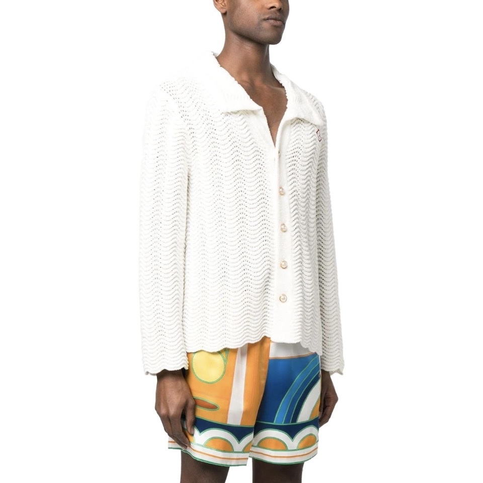 NIGO Casablanca Men's Summer White Lapel Single Breasted Skeleton Long Sleeve Knit Jacket #nigo72868