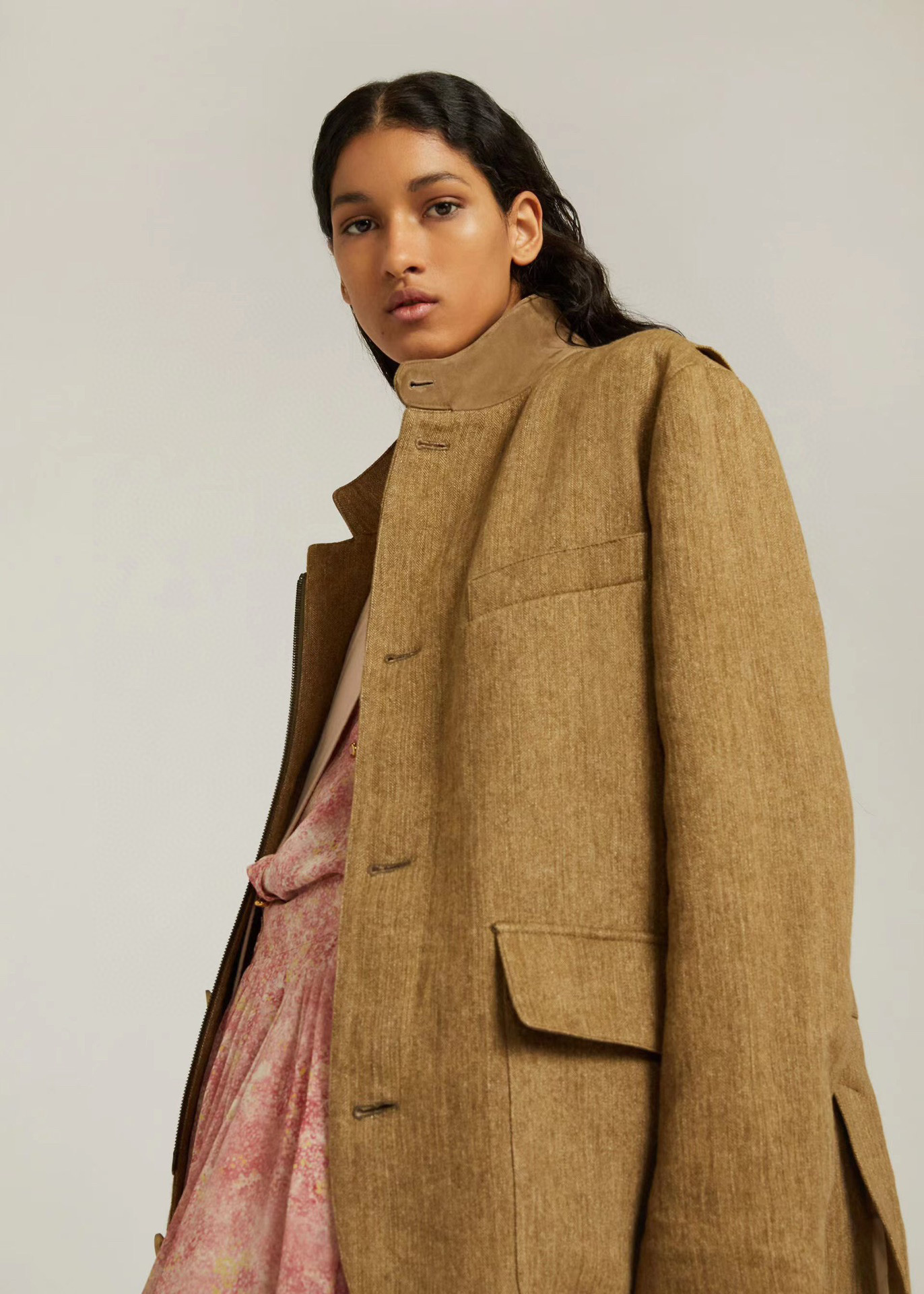 NIGO Loro Piana Roadster Signature Patterned Women's Spring And Fall Brown Linen Jacket Fashion Casual Single-breasted Stand-up Collar Windbreakert Ngvp #nigo6675