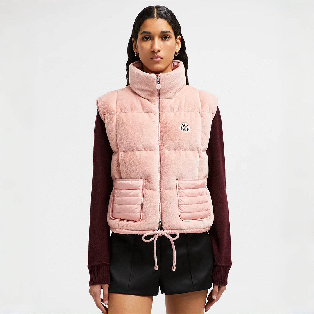 NIGO Moncler Women's Spring and Autumn Pink Logo Zipper Drawstring Down Sleeveless Vest Jacket #nigo72875