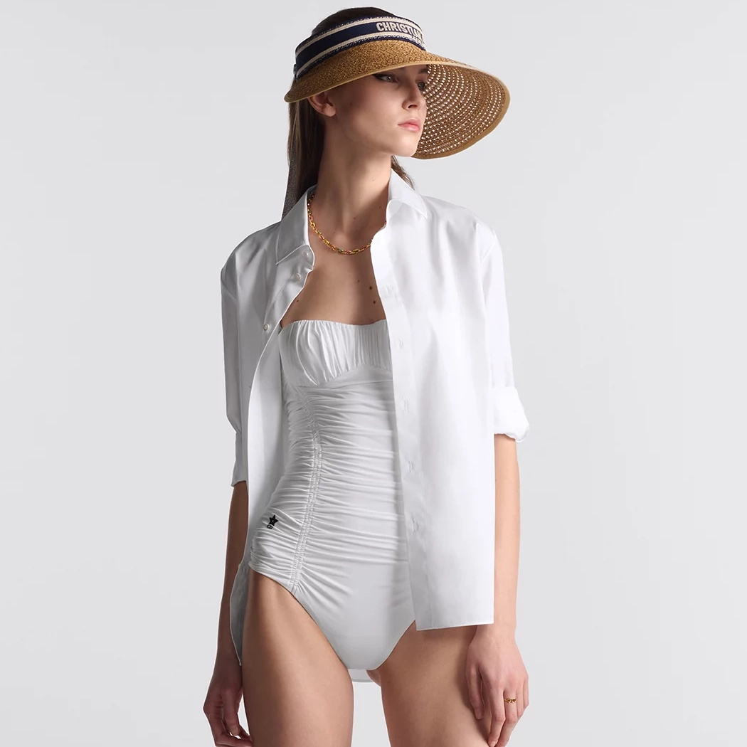 NIGO Dior Women's Summer Embroidered Logo Pleated Nylon Halter One-piece Swimsuit #nigo72877