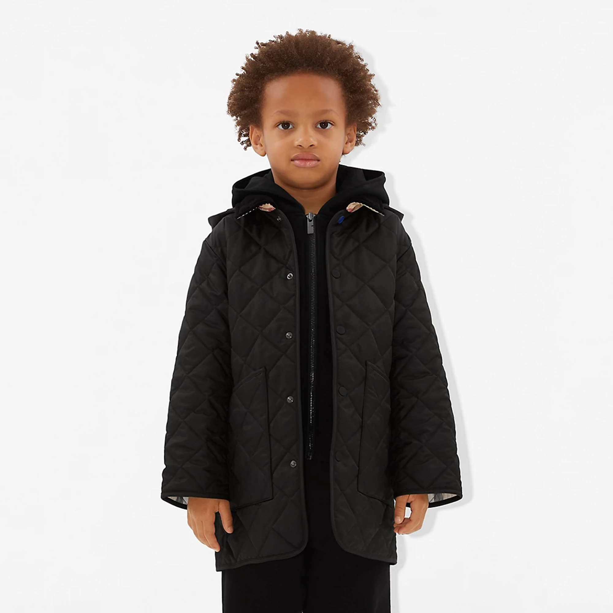 NIGO Burberry Kid's Autumn And Winter Solid Color Diamond Plaid Mid-Length Hooded Loose Quilted Coat #nigo31338
