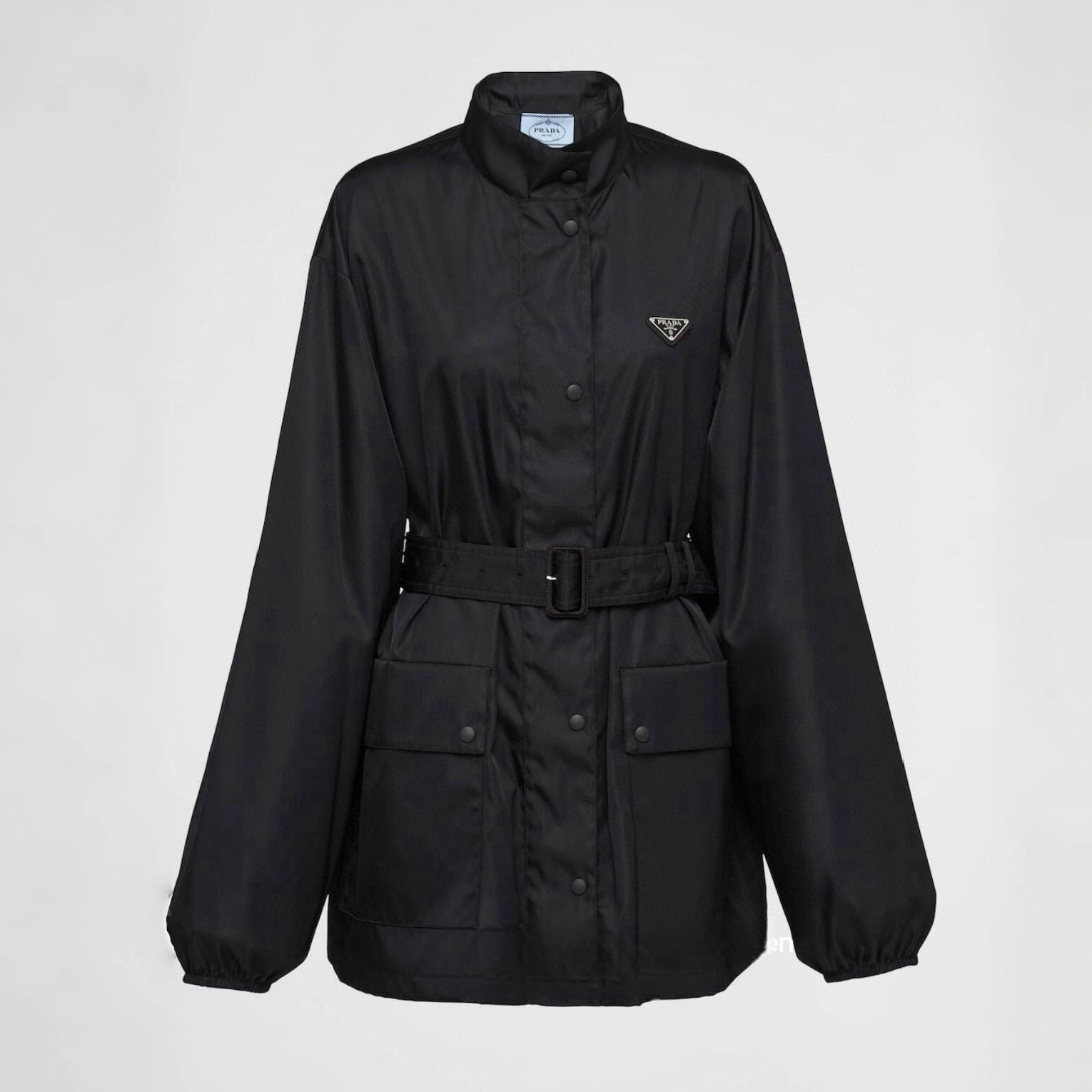 NIGO Prada Women's Fall And Winter Black Logo Collar Nylon Zipper Single Breasted Long Sleeved Jacket #nigo72874