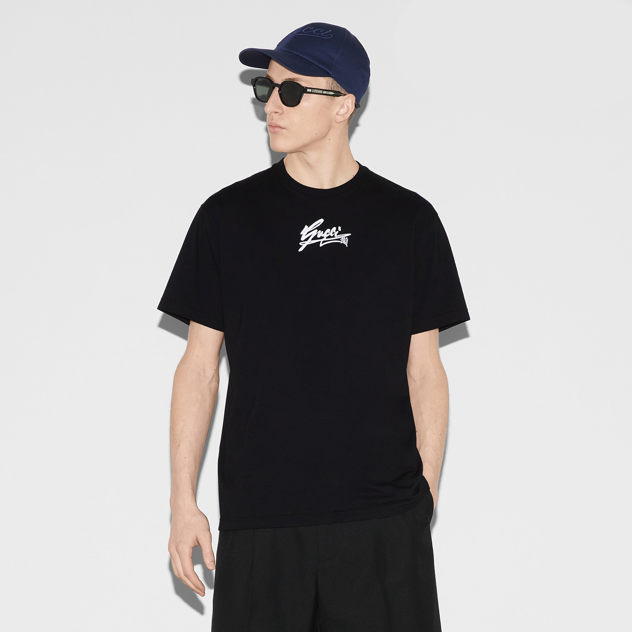 NIGO Gucci Men's Spring And Summer All Black Letters Printed Knitted Cotton T-shirt Retro Fashion Loose Short-sleeved T-shirt #nigo71485