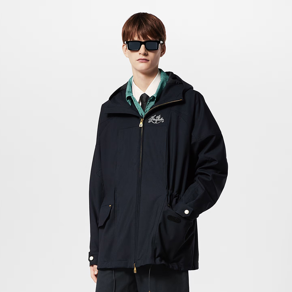 NIGO Louis Vuitton Men's Solid Logo Embroidered Hooded Zipper Blue Long Sleeve Fitted Parker Jacket Coat #nigo71458