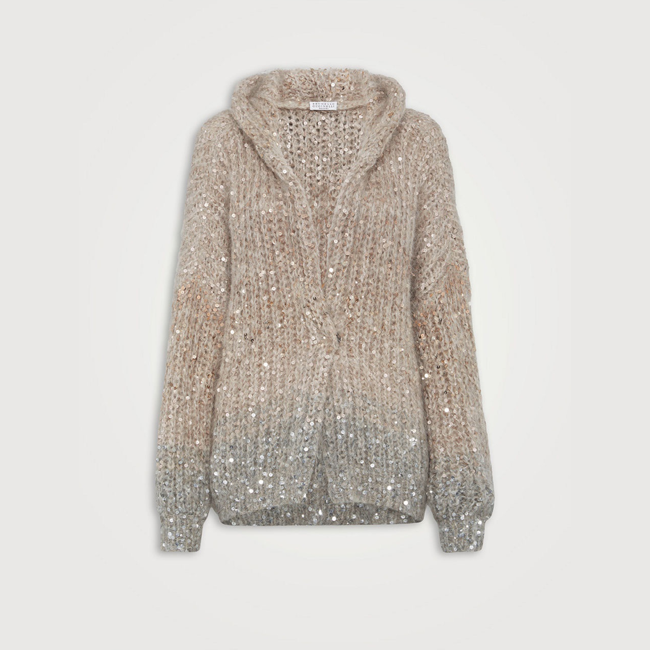 NIGO Brunello Cucinelli Women's Spring and Autumn Gradient Glitter Hooded Knitted Sweater Fashion Casual Knitted Button Open Sweater Ngvp #nigo6624