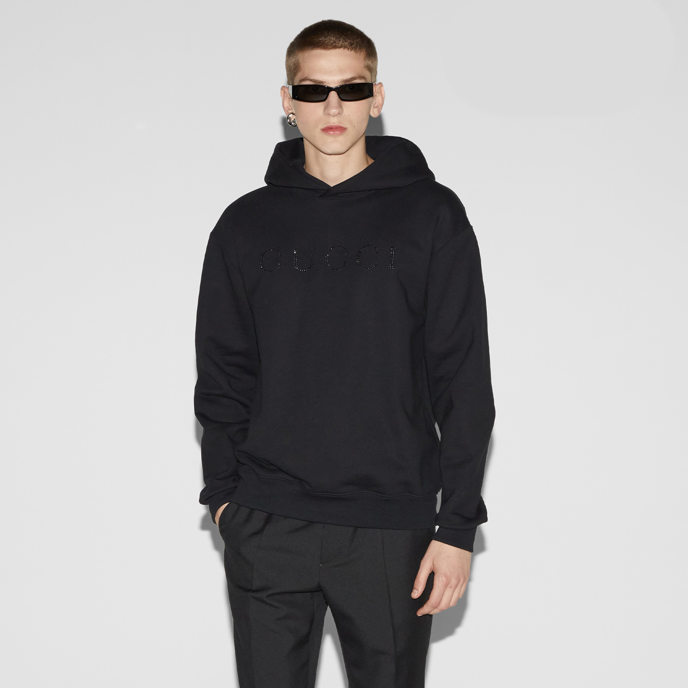 NIGO Gucci Men's Fall Knitted Cotton Hooded Sweatshirt Crystal Gucci Embroidery Black Fashion Casual Pullover Hoodie #nigo71487