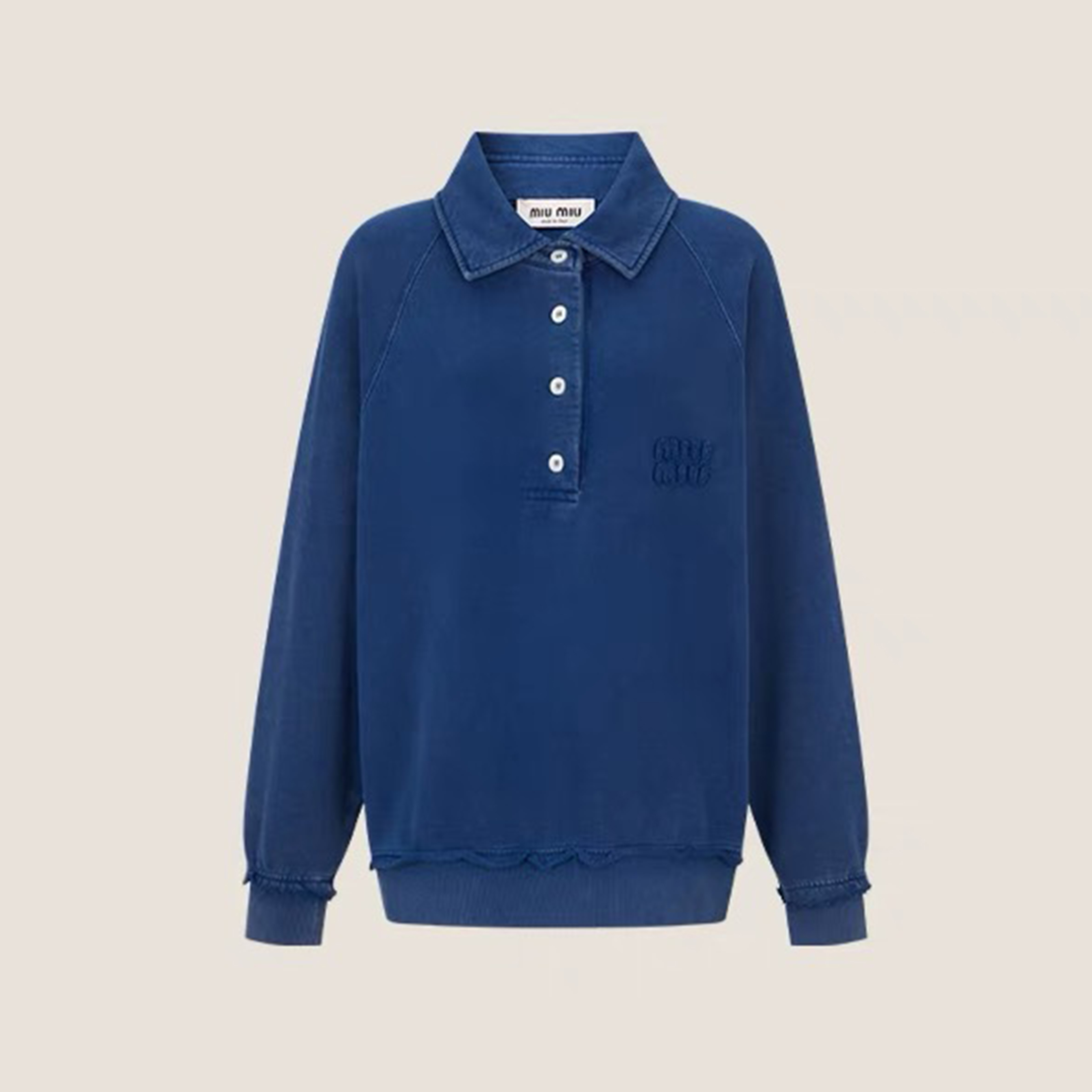 NIGO MiuMiu Men's Women's Spring and Autumn Blue Washed Vintage Vandalism Sweatshirt Embroidered Logo Lapel Long Sleeve T-Shirt Sweatshirt Pullover Hoodie #nigo71486