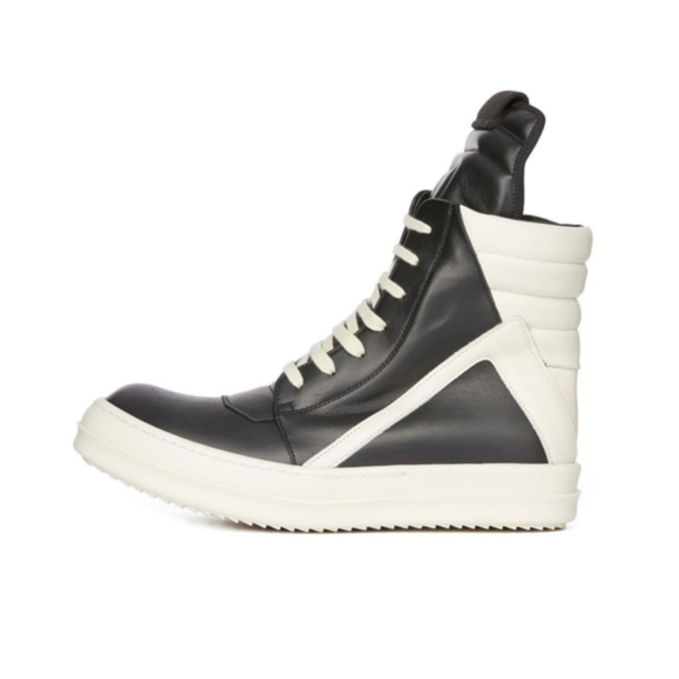 NIGO Rick Owens Men's Four Seasons Black And White Color Matching Inverted Triangle Calf Leather Fashion Comfortable Round Head Casual Plate Shoes #nigo71463