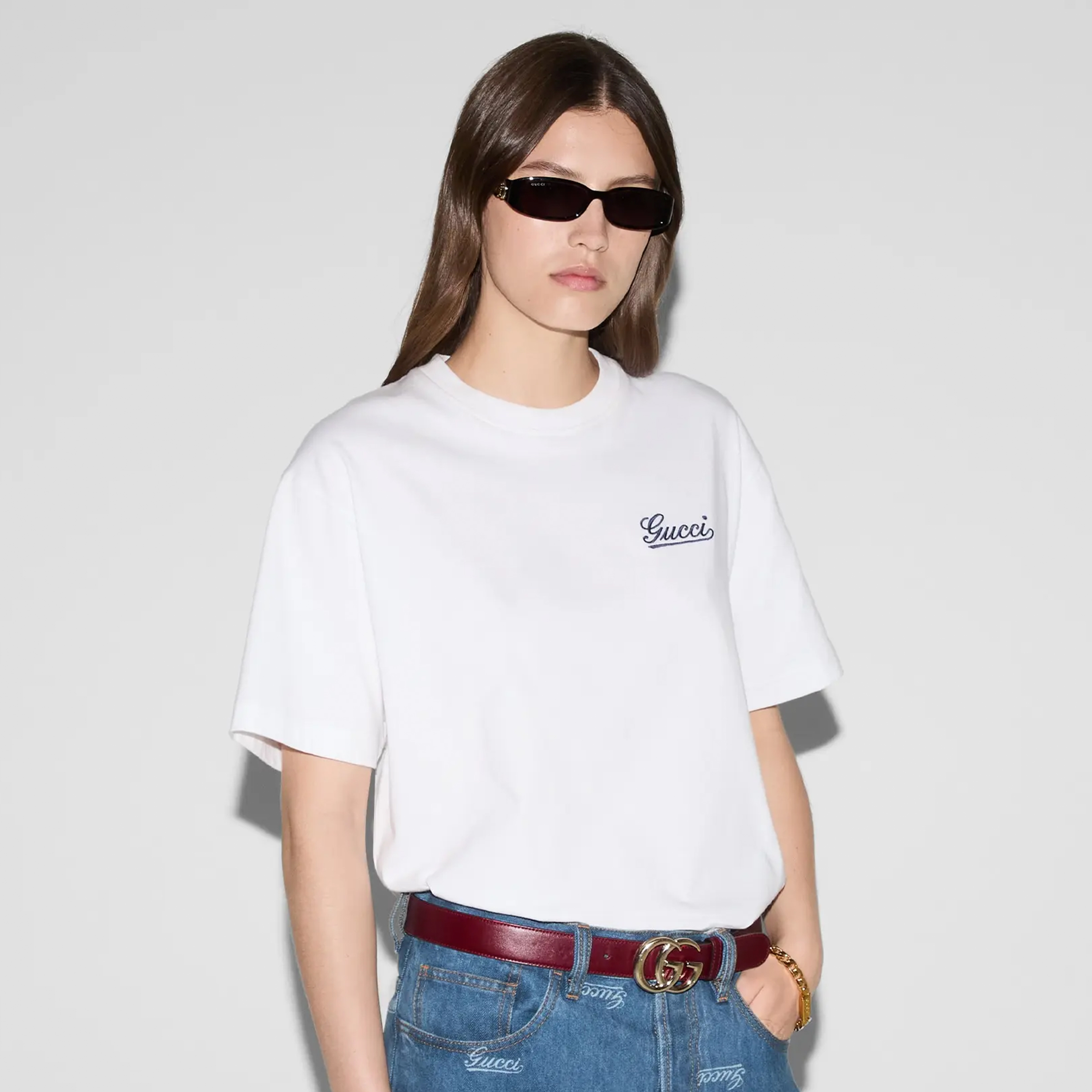 NIGO Gucci Women's Summer Solid Color Letter Embroidery Straight Pullover Cotton Short Sleeve T-Shirt #nigo71457