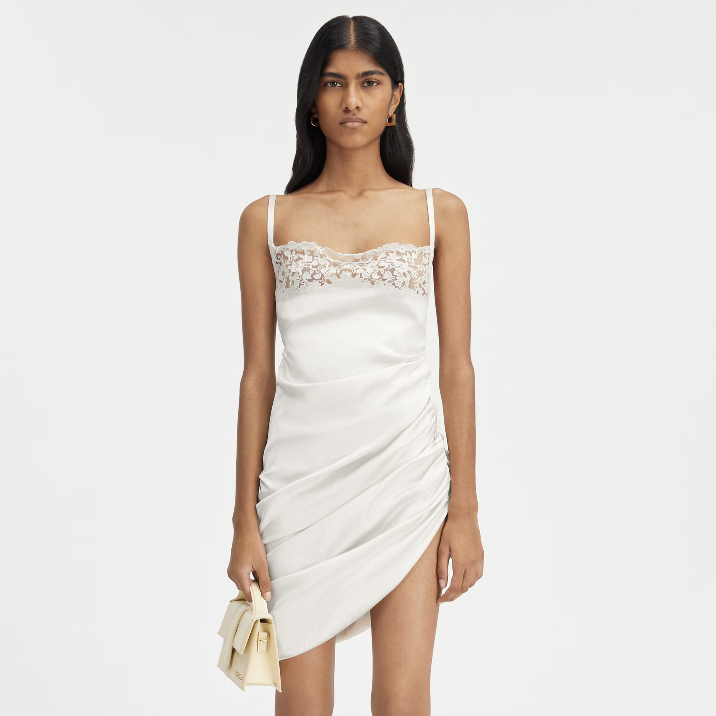 NIGO Jacquemus Women's Summer Solid Color Asymmetric Hollow Out Lace Splicing Short Sleeveless Halter Pleated Dresses Ngvp #nigo9182