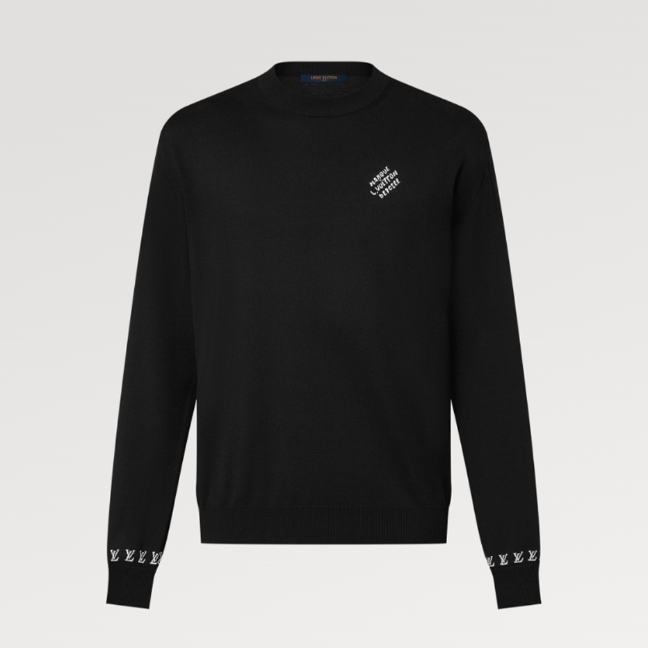 NIGO Louis Vuitton Men's Spring And Fall Logo Printed Crew Neck Black Cotton Long Sleeve Fitted Sweater #nigo71473